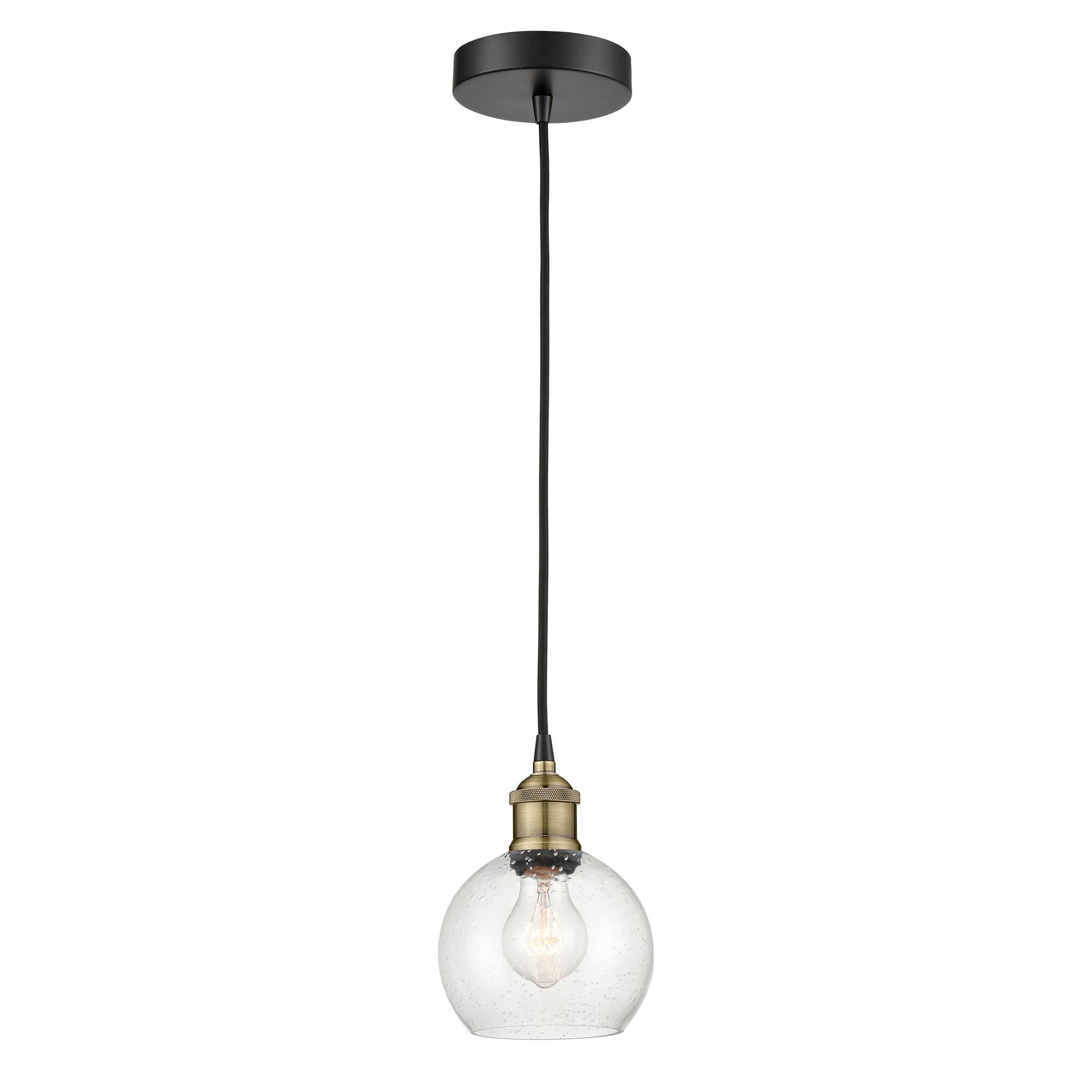 Shown in Black Antique Brass finish and Seedy glass