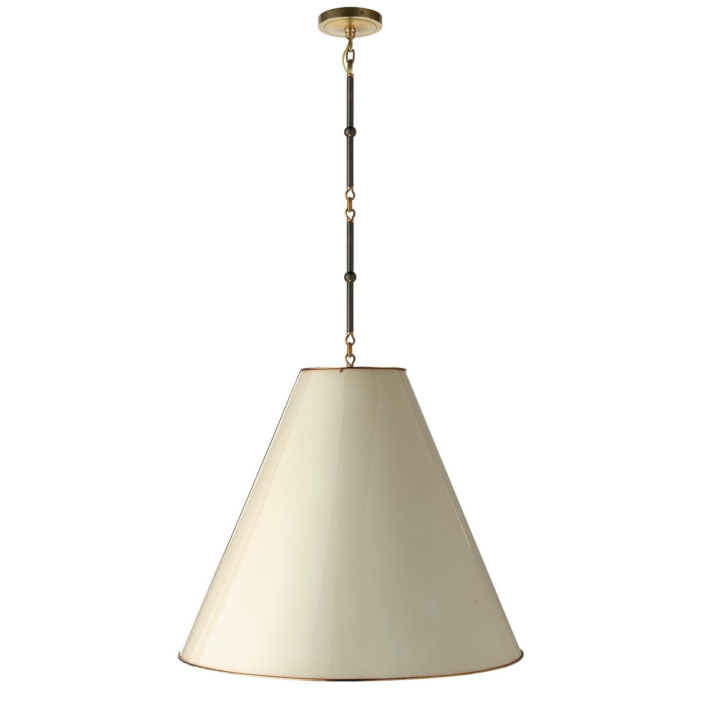Shown in Bronze With Antique Brass finish and Antique White With Brass Interior shade