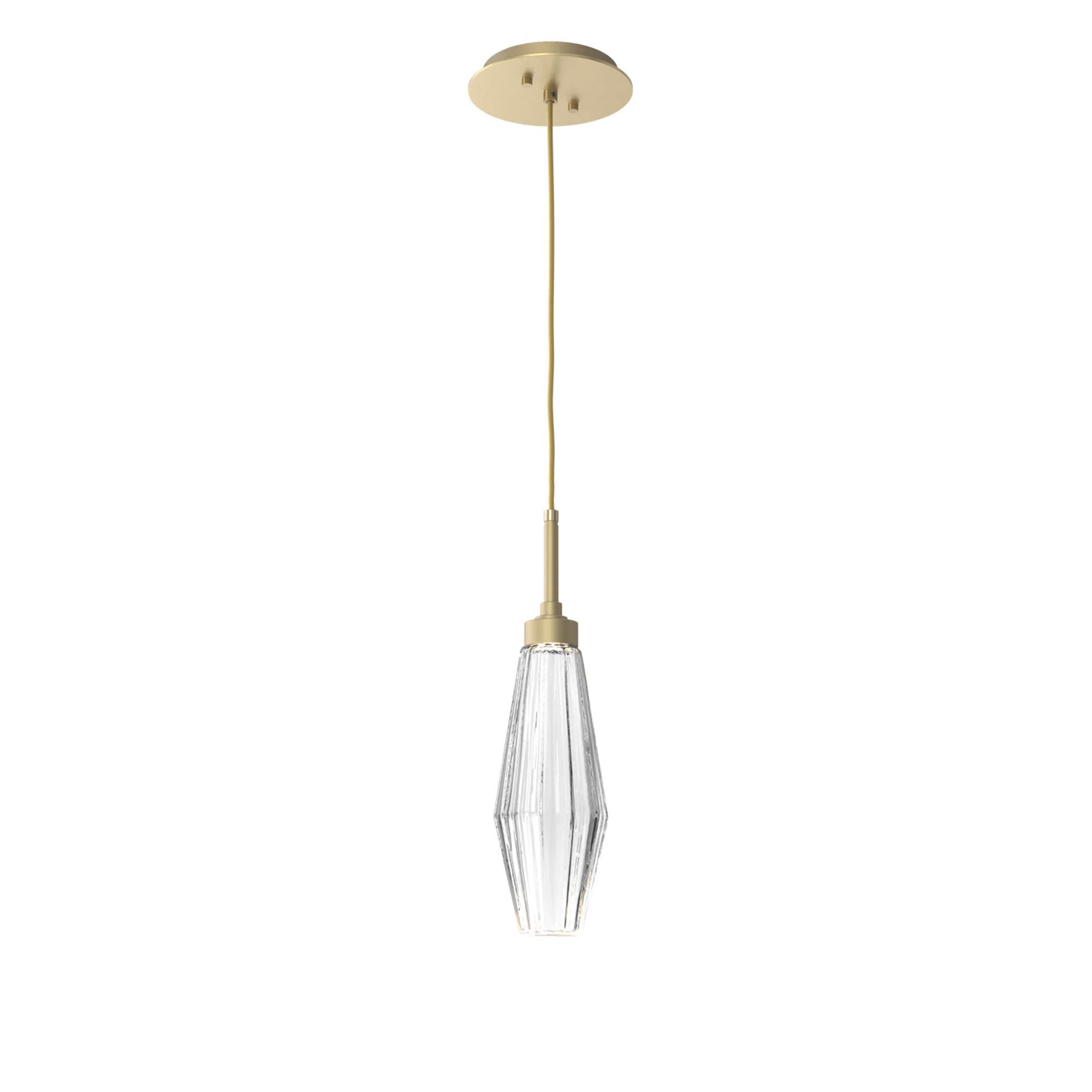 Shown in Gilded Brass finish and Optic Rib Clear glass
