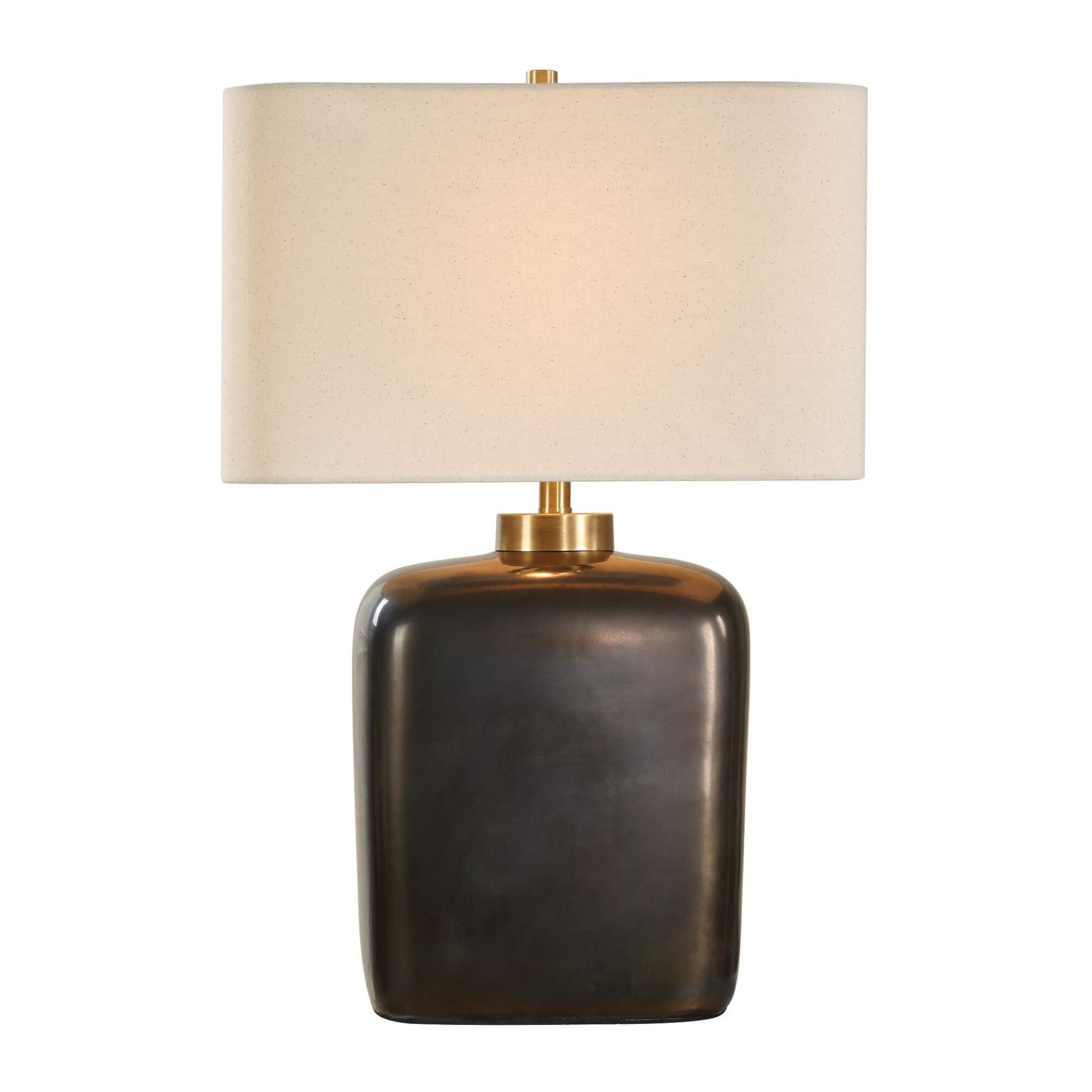 Shown in Bronze finish and Rectangle Fabric shade