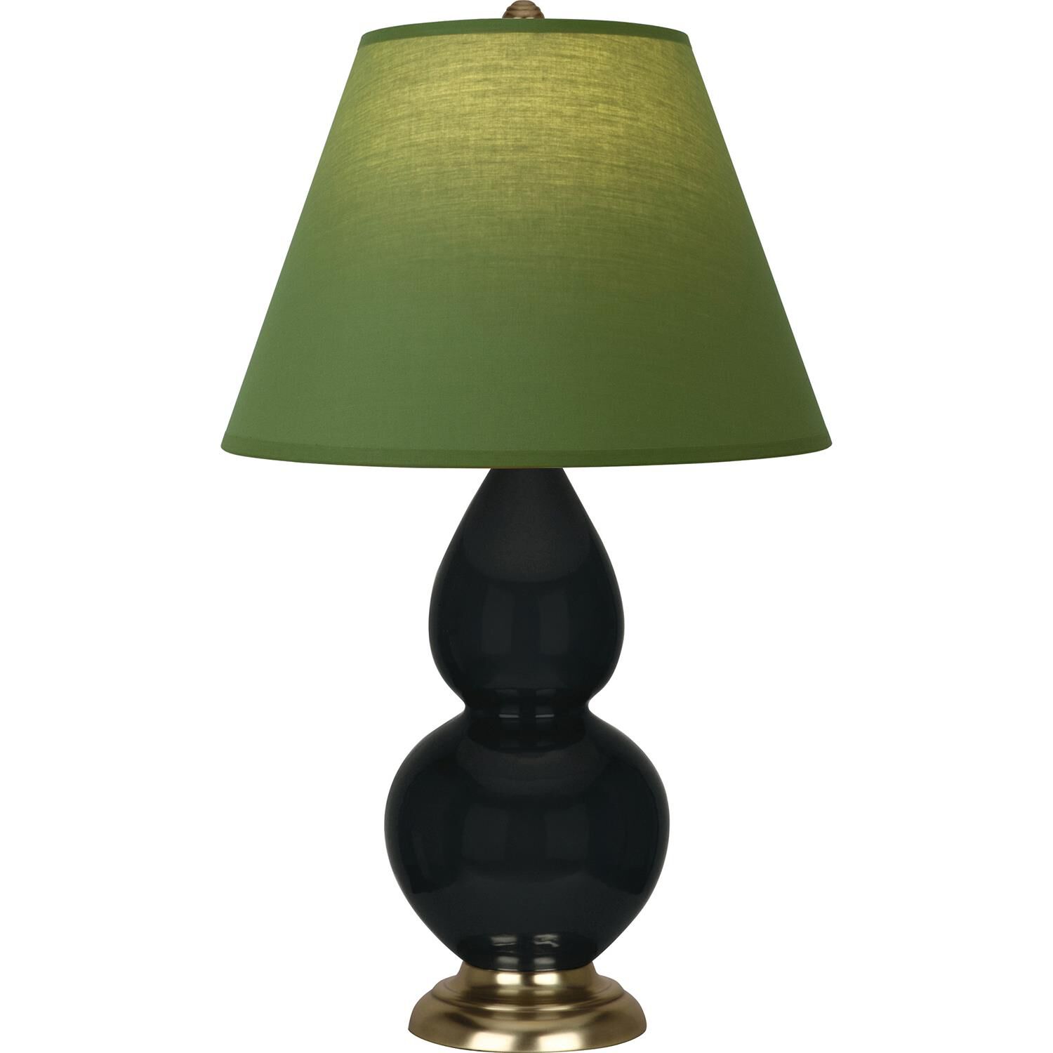 Shown in Obsidian finish and Tea Green and Taupe shade and Antique Natural Brass accent