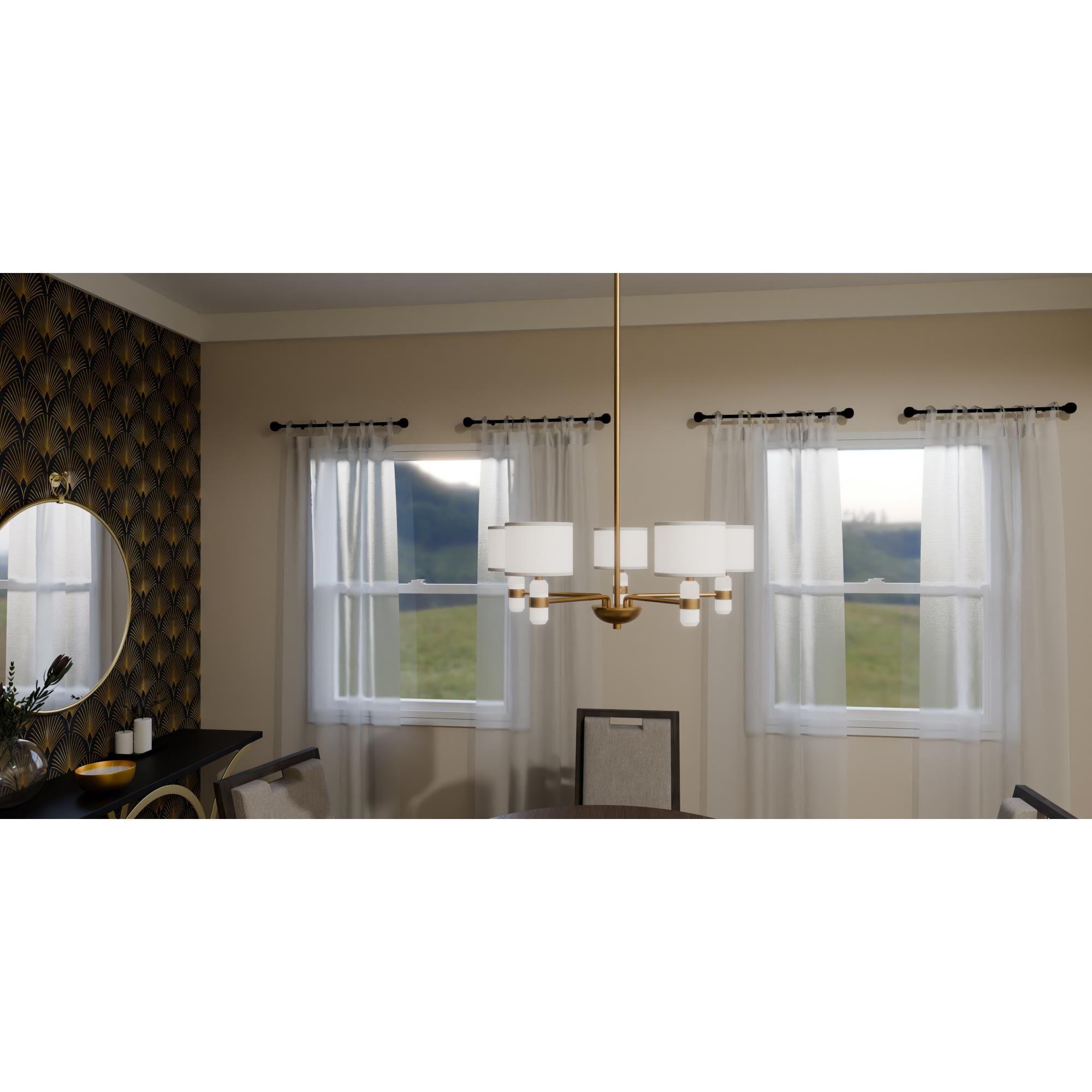 Shown in Brushed Weathered Brass finish and Egg Shell Fabric shade