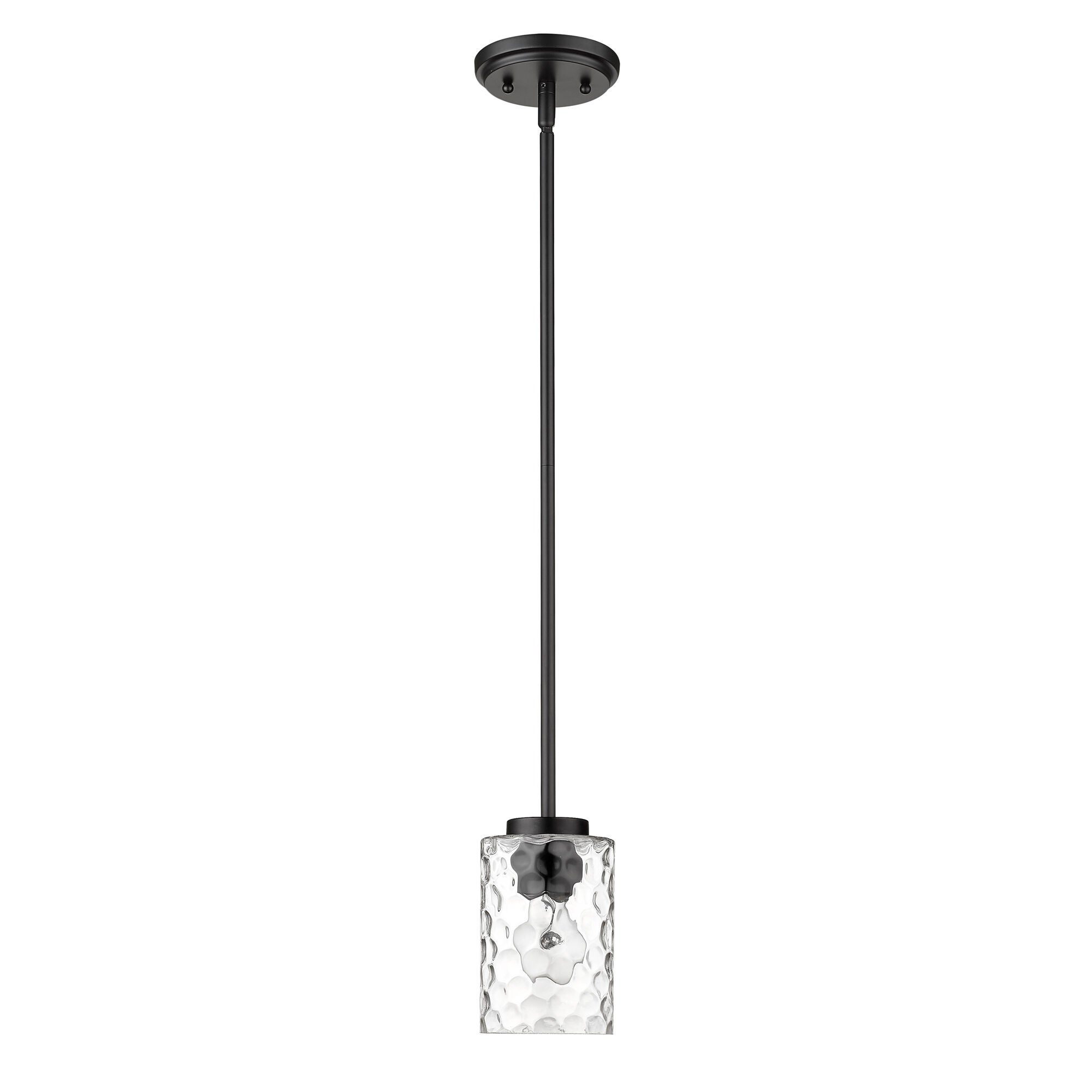 Shown in Matte Black finish and Clear glass and Clear, Optic Cylindrical Glass shade