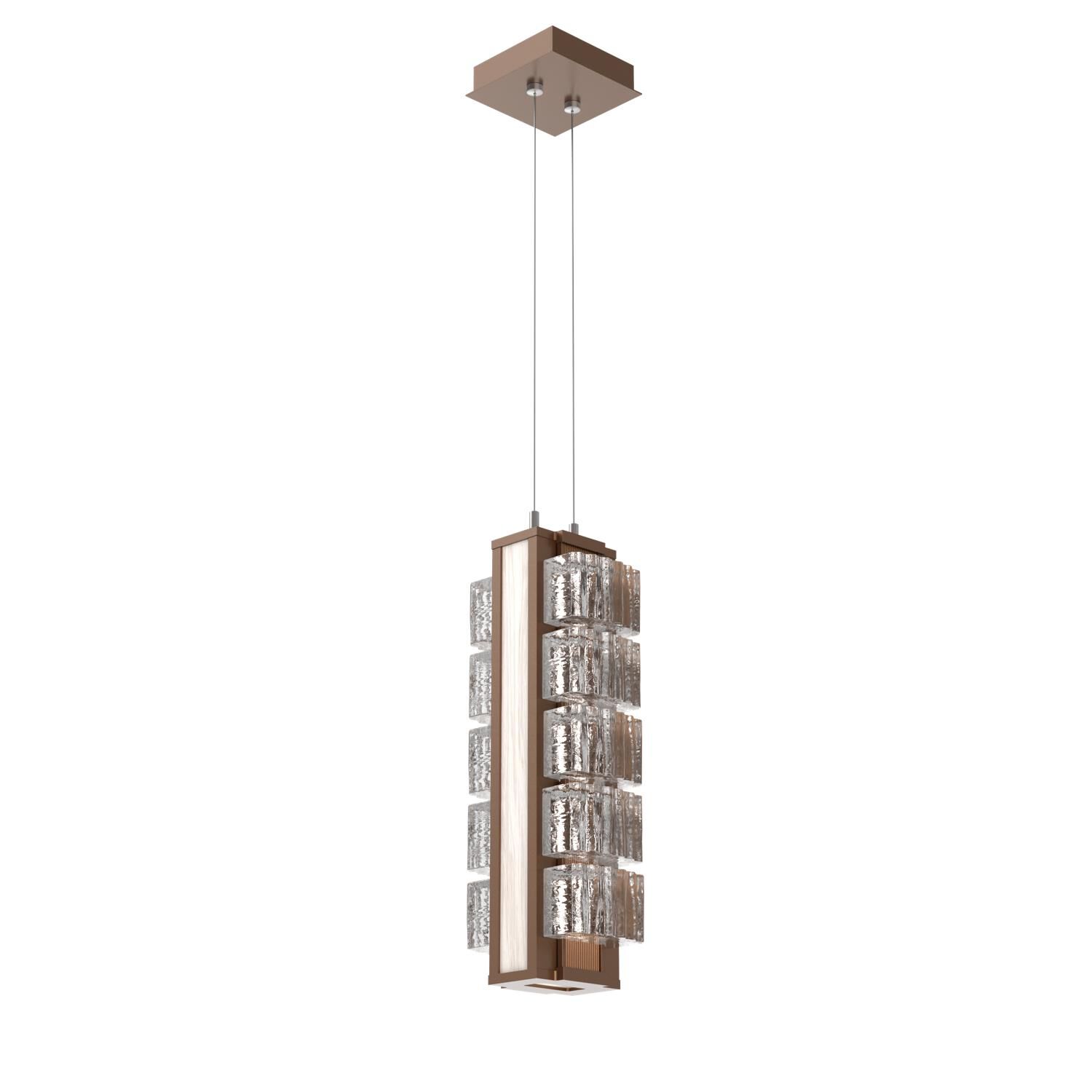 Shown in Burnished Bronze finish and Clear Ribbed glass and Light Oak accent