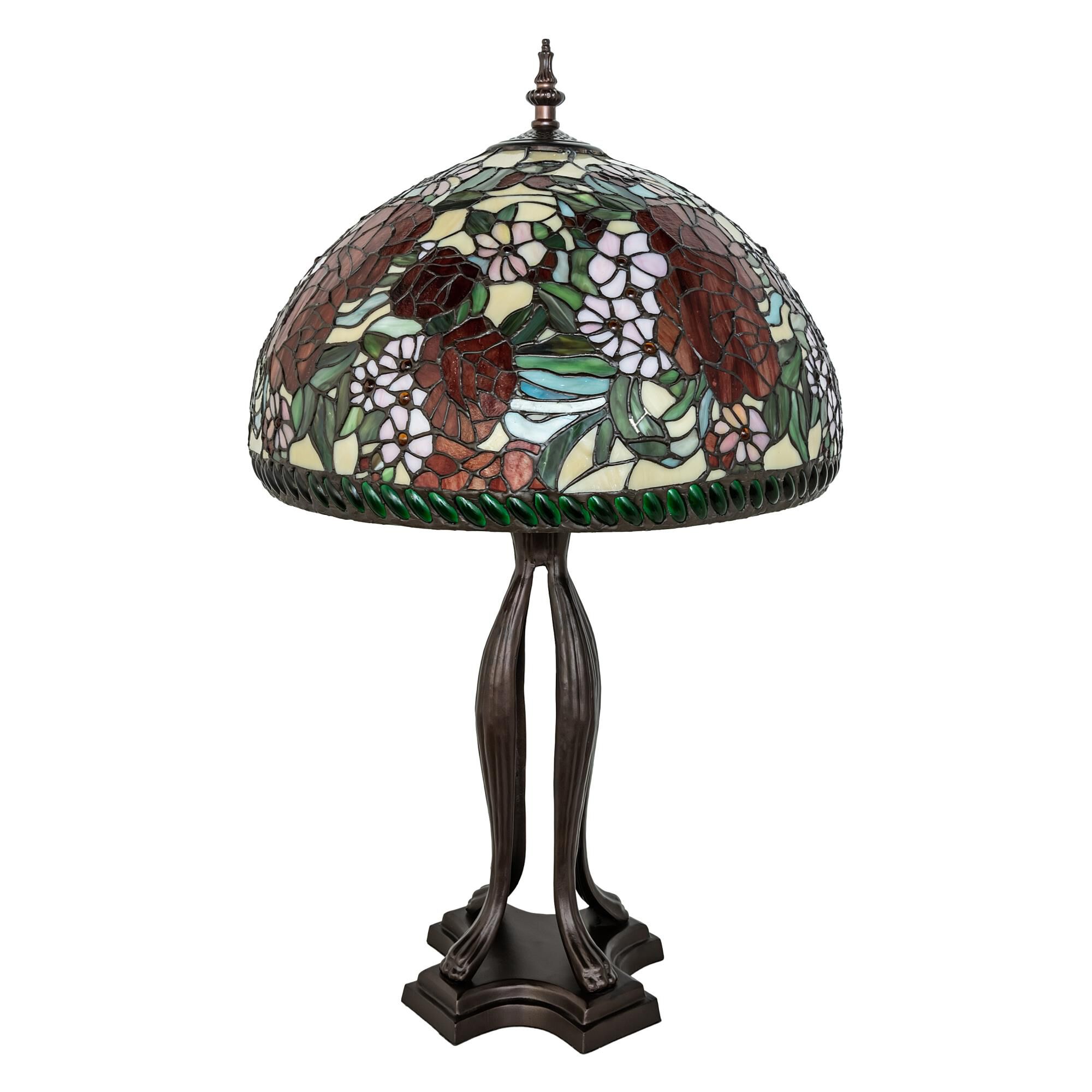 Shown in Mahogany Bronze finish and Cranberry;Green;Beige glass