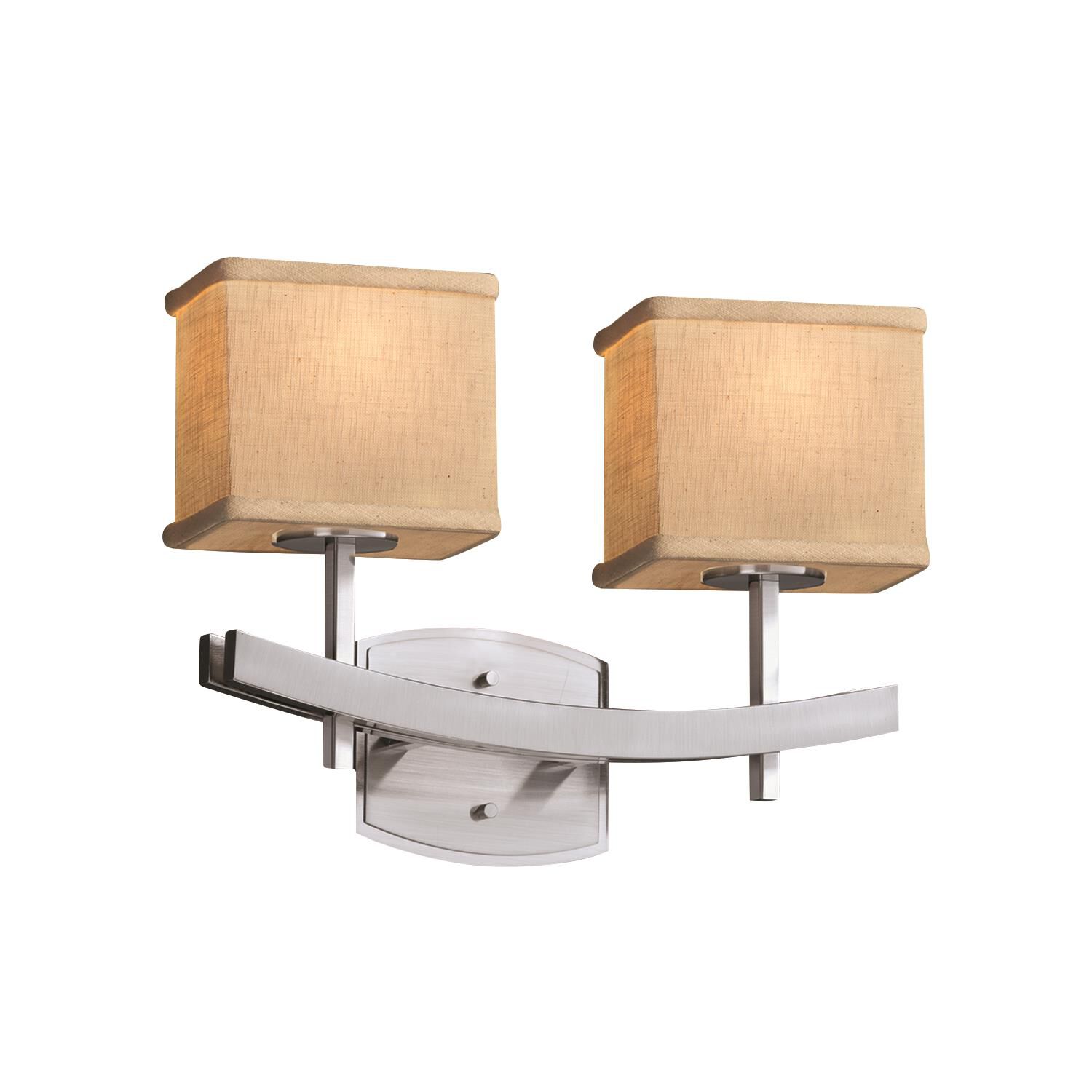 Shown in Brushed Nickel finish and Cream Woven Fabric shade and Rectangle accent