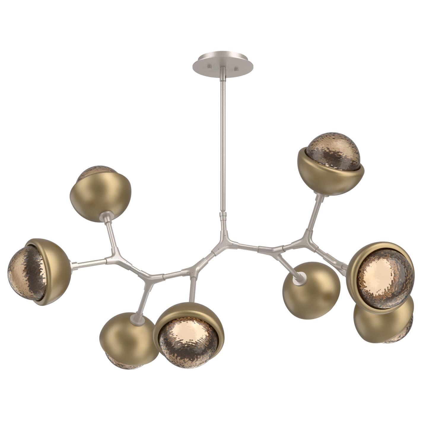 Shown in Beige Silver finish and Bronze glass and Gilded Brass accent
