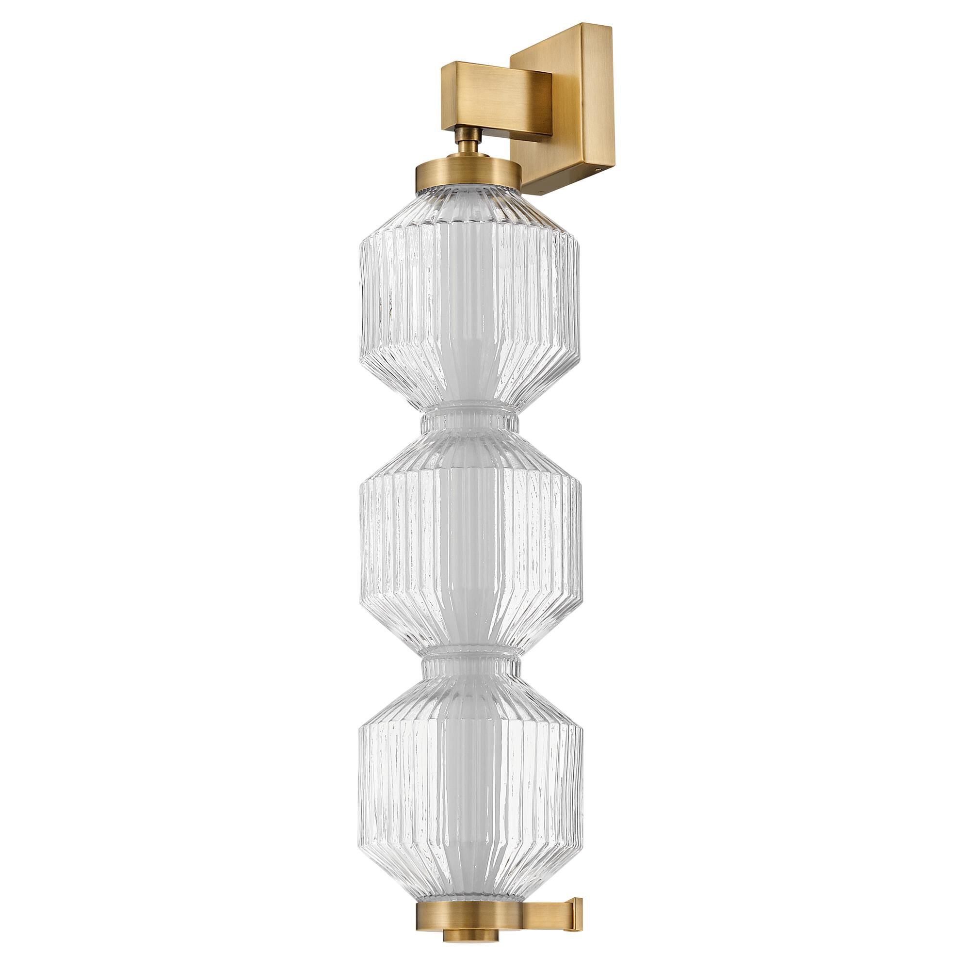 Shown in Lacquered Brass finish and Clear Ribbed glass