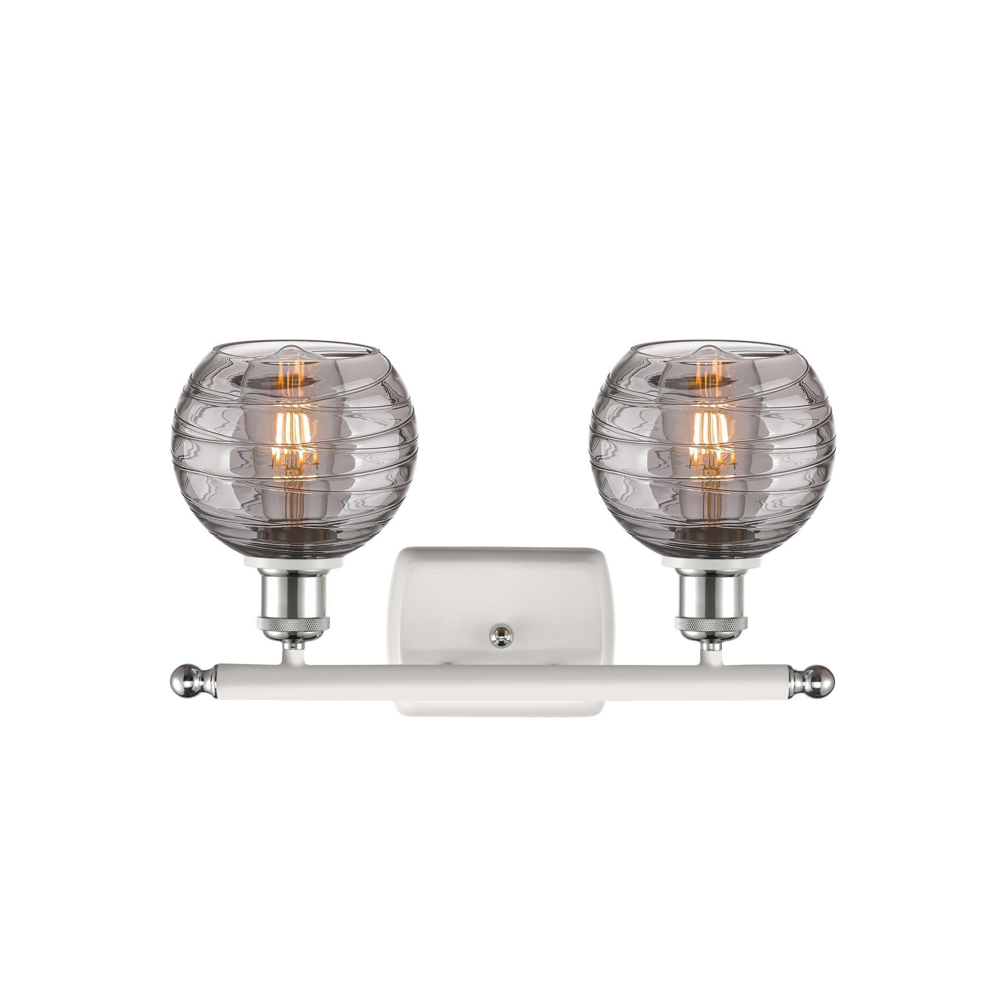 Shown in White Polished Chrome finish and Light Smoke Deco Swirl glass