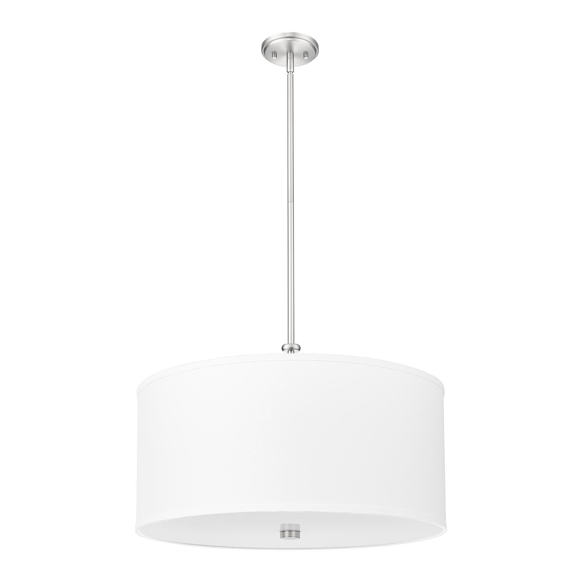 Shown in Brushed Nickel finish and White glass