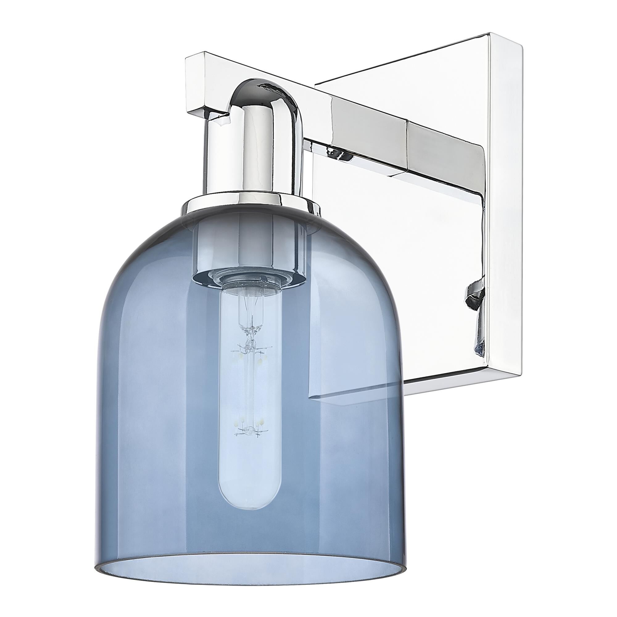 Shown in Polished Chrome finish and Blue glass