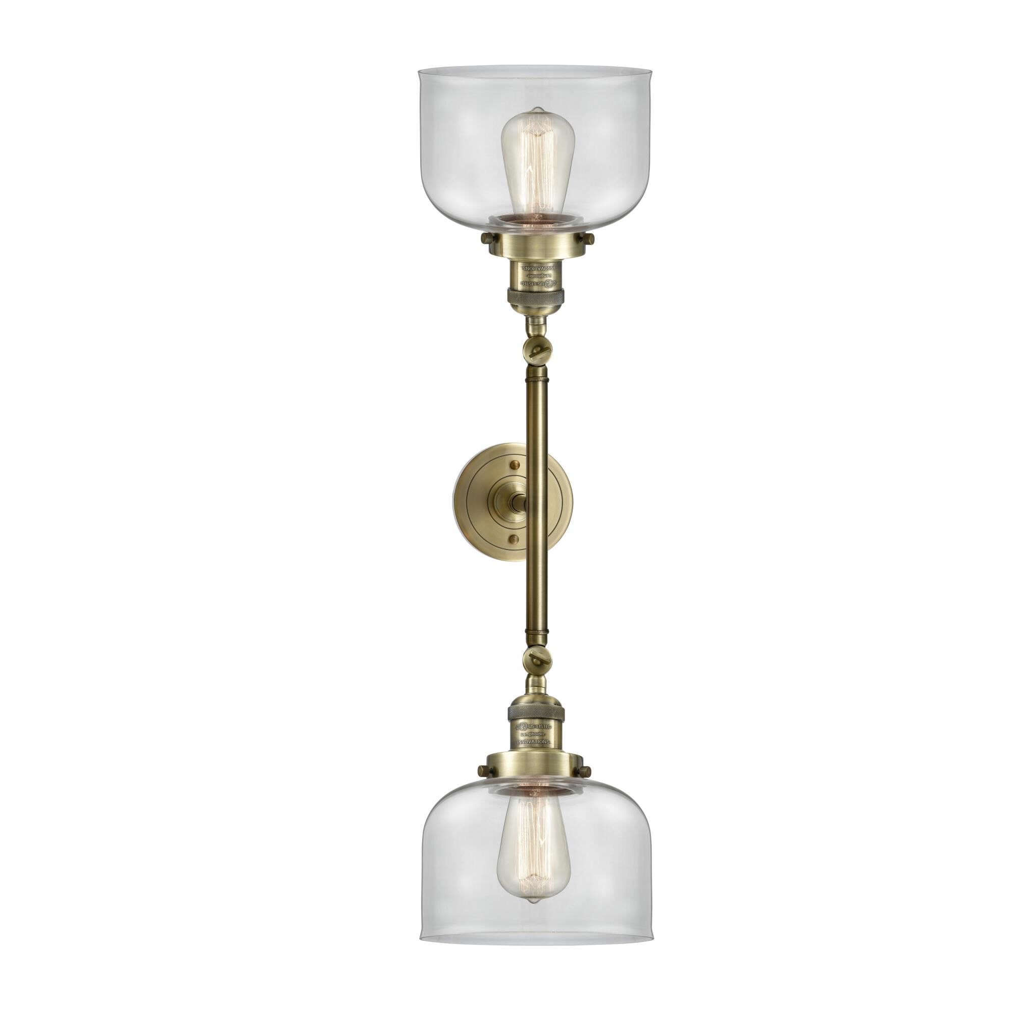 Shown in Antique Brass finish and Clear glass