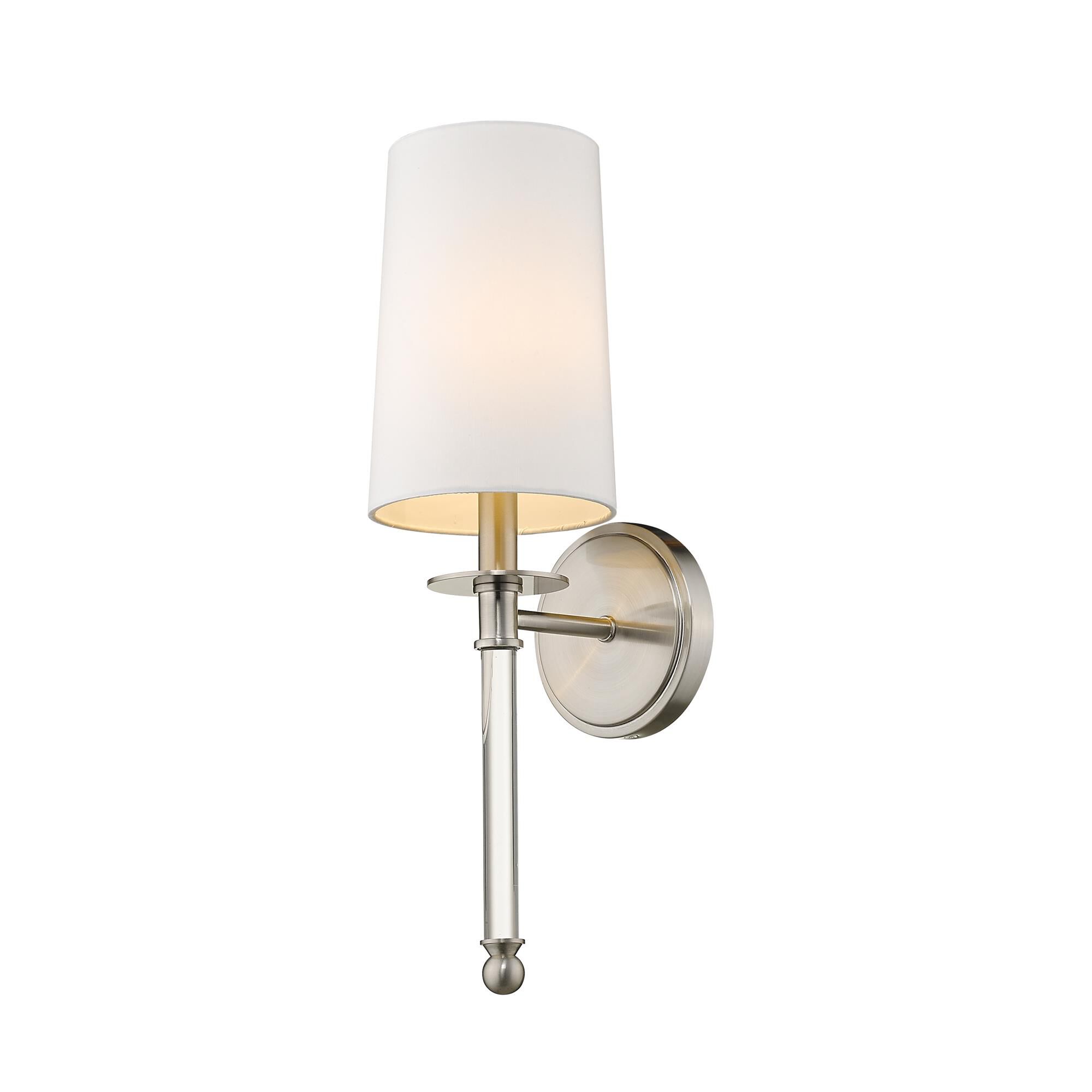 Shown in Brushed Nickel finish and Fabric glass and Fabric shade