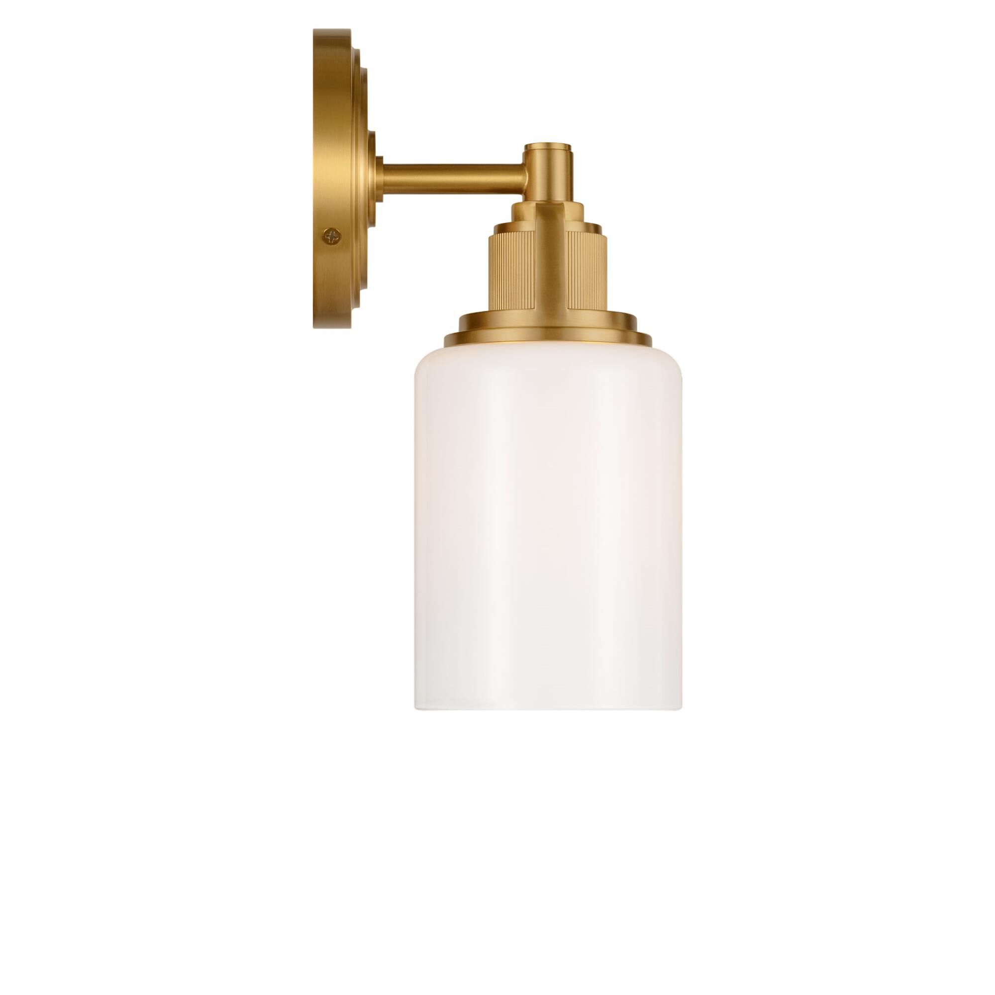Shown in Burnished Brass finish and Milk glass