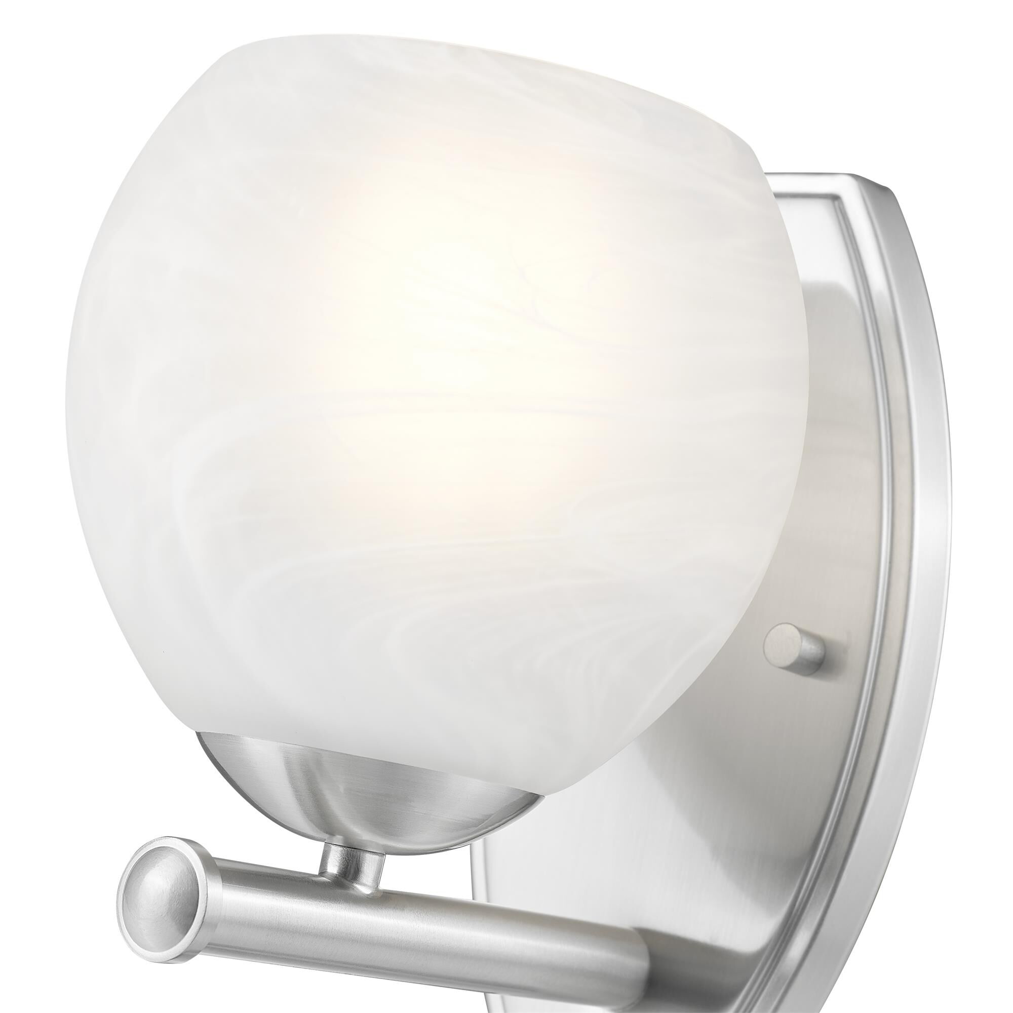 Shown in Brushed Nickel finish and Feathered White glass