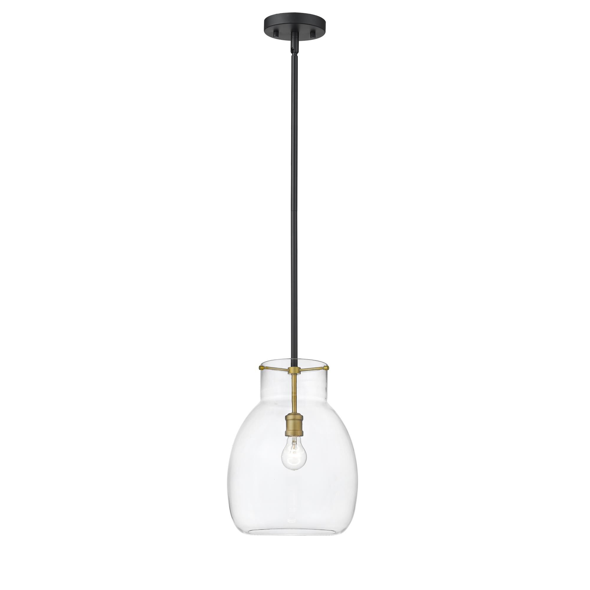 Shown in Matte Black + Olde Brass finish and Glass shade