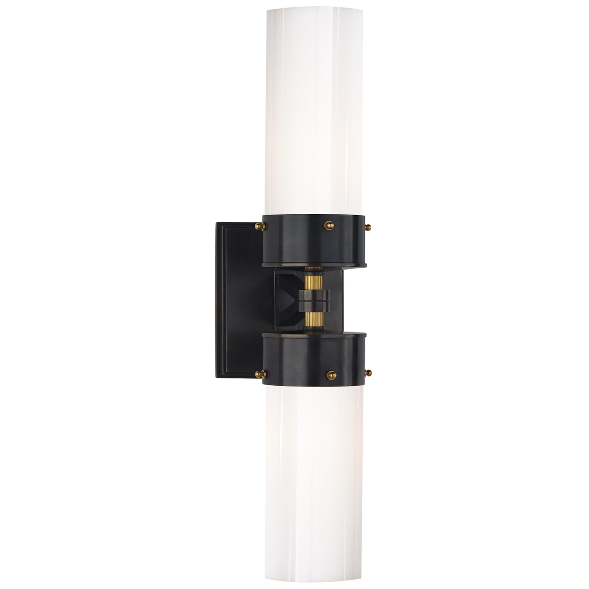 Shown in Bronze And Hand-Rubbed Antique Brass finish and White glass