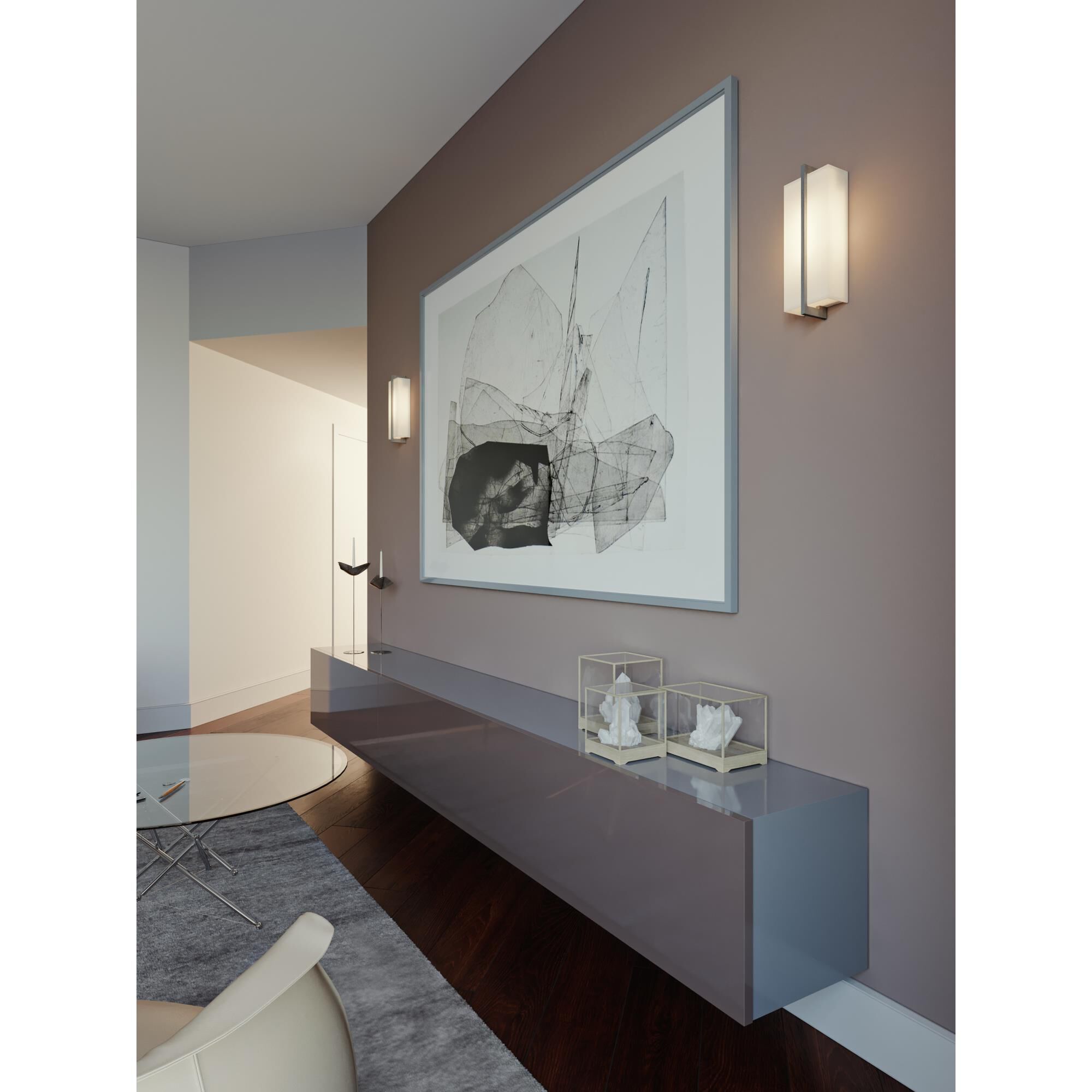 Shown in Weathered Grey finish and Linen White Fabric/Acrylic shade