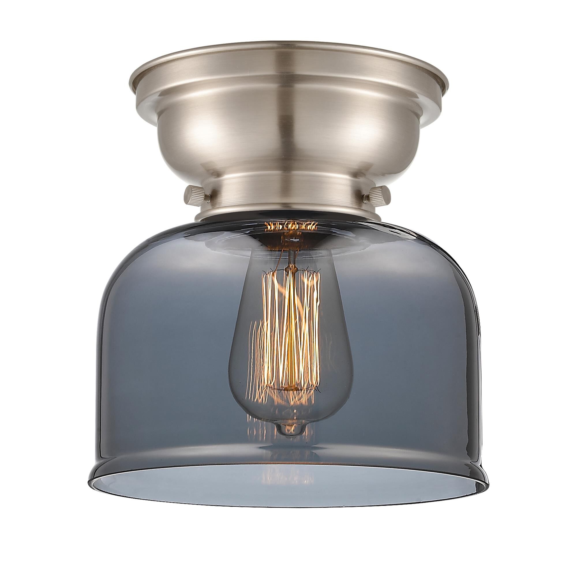 Shown in Brushed Satin Nickel finish and Bell glass and Glass shade