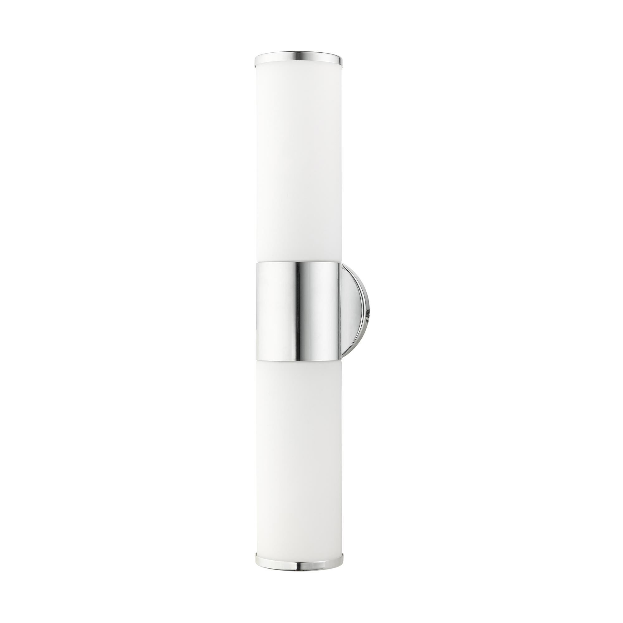Shown in Polished Chrome finish and Satin Opal White glass