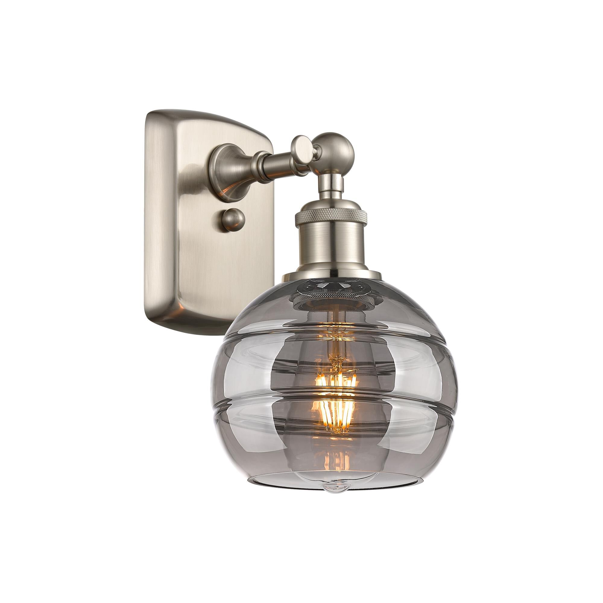 Shown in Brushed Satin Nickel finish and Light Smoke glass