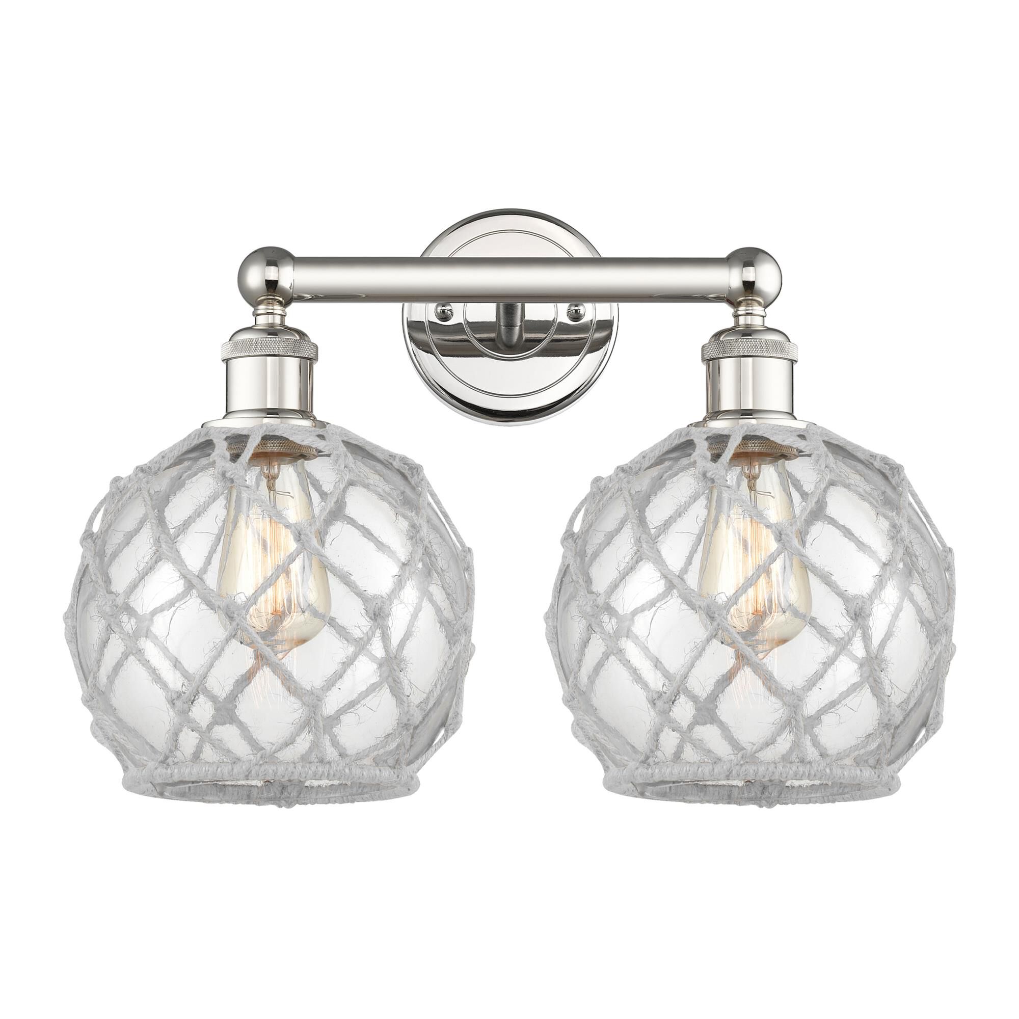 Shown in Polished Nickel finish and Clear with White Rope glass