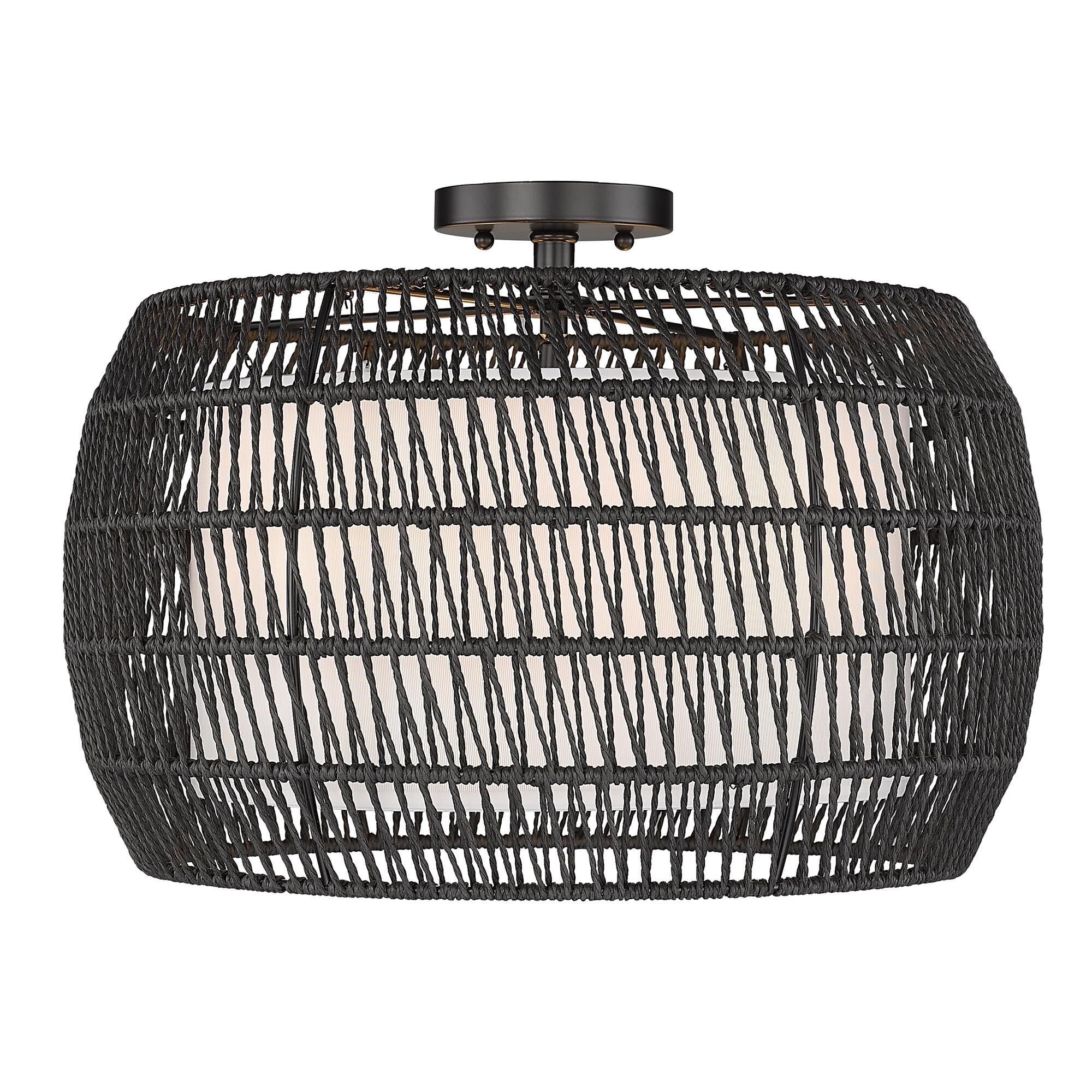 Shown in Matte Black finish and Modern Black Rattan shade