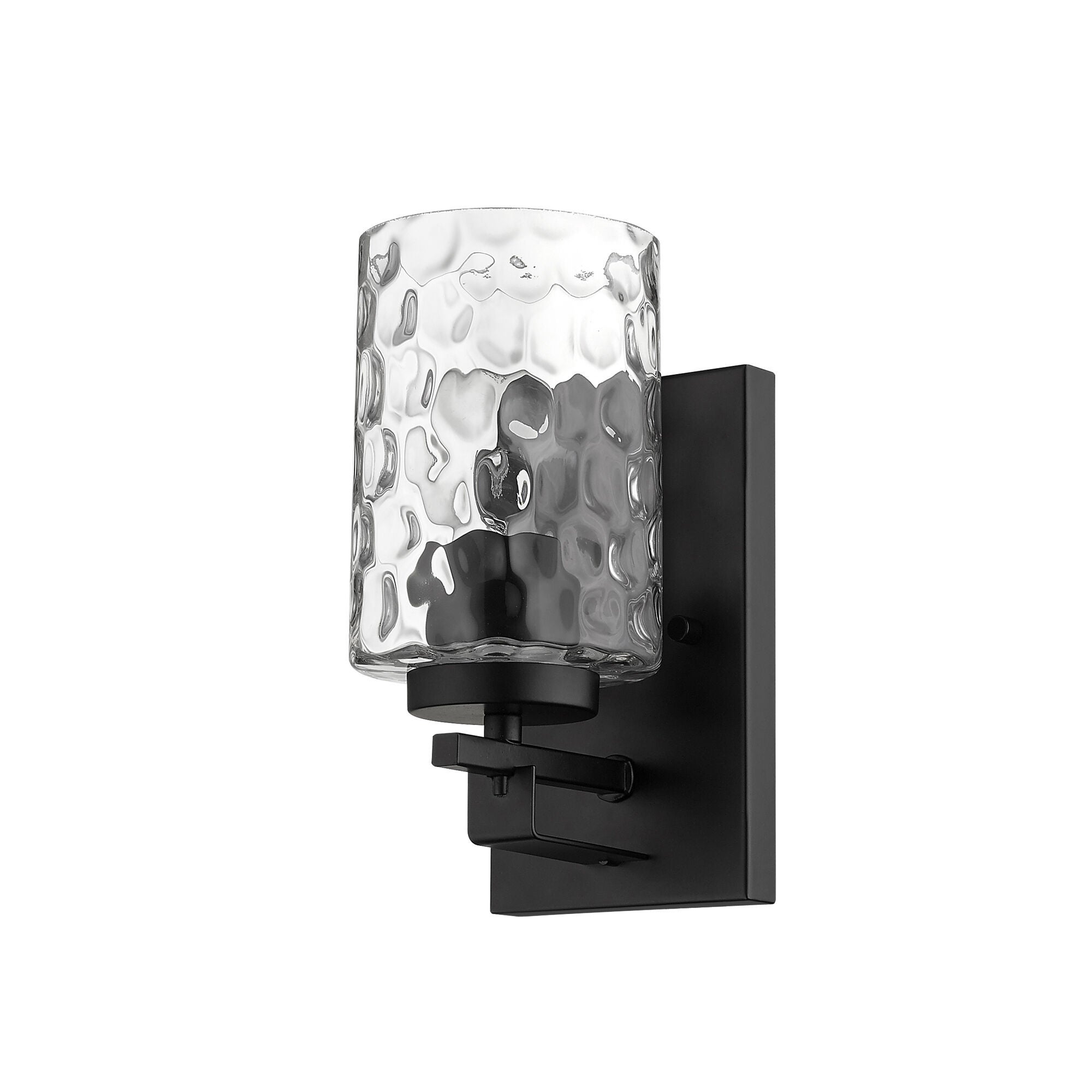 Shown in Matte Black finish and Clear glass and Clear, Optic Cylindrical Glass shade