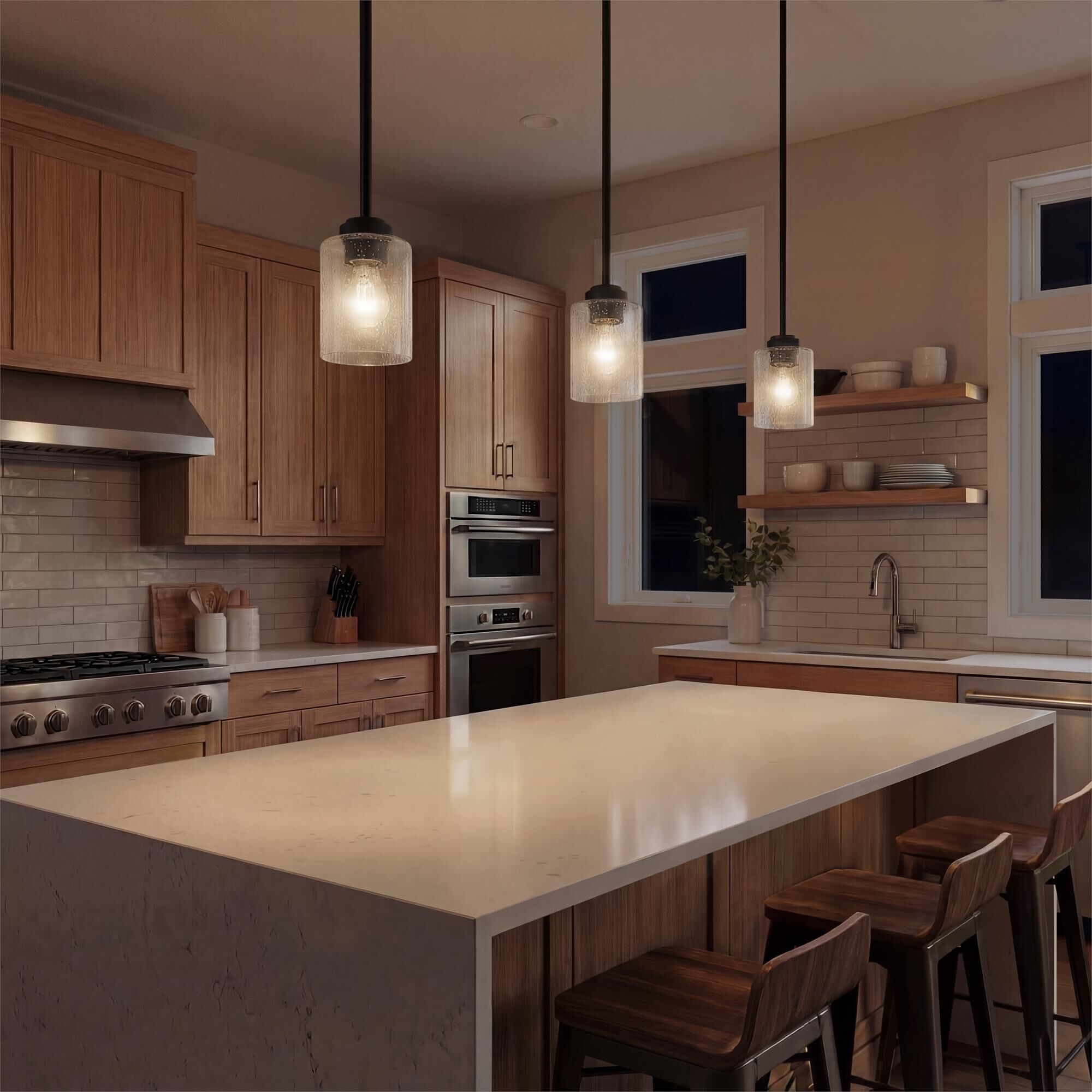 Shown in Black finish and Clear Seeded glass