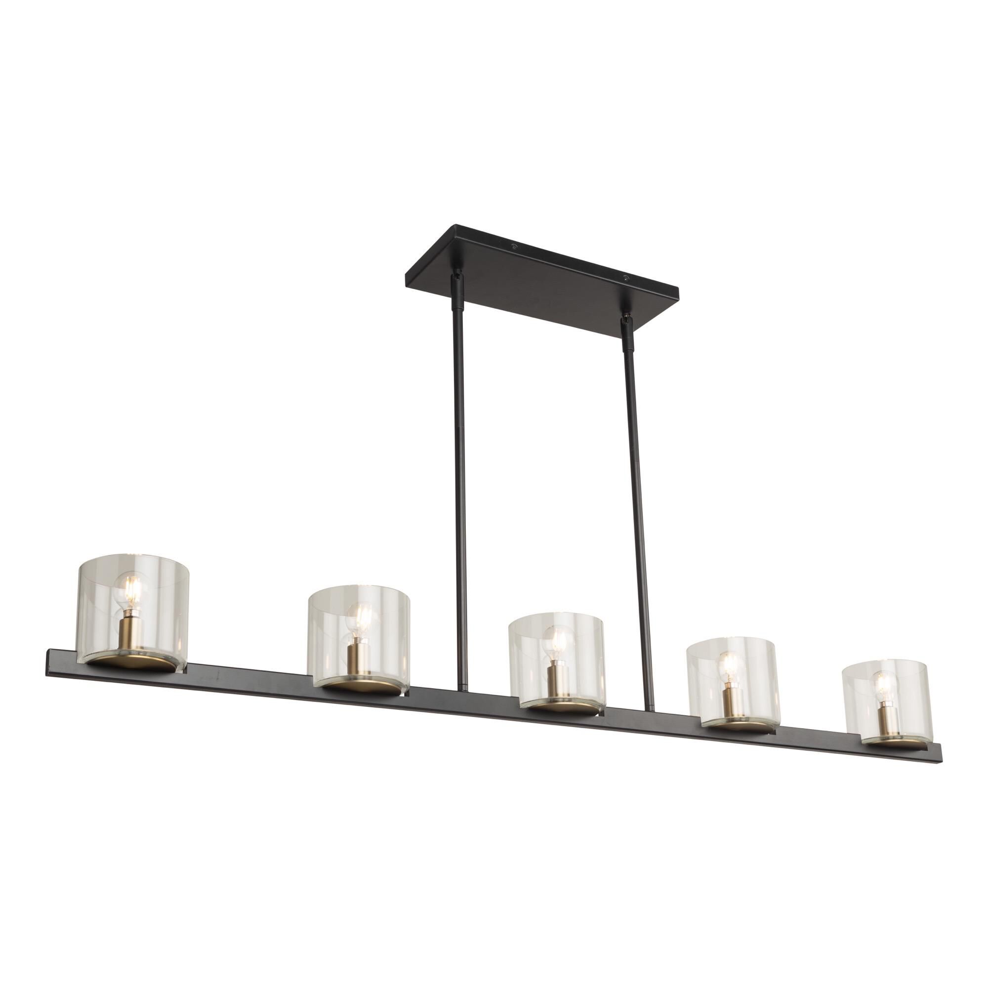 Shown in Black And Brass finish and Glass shade