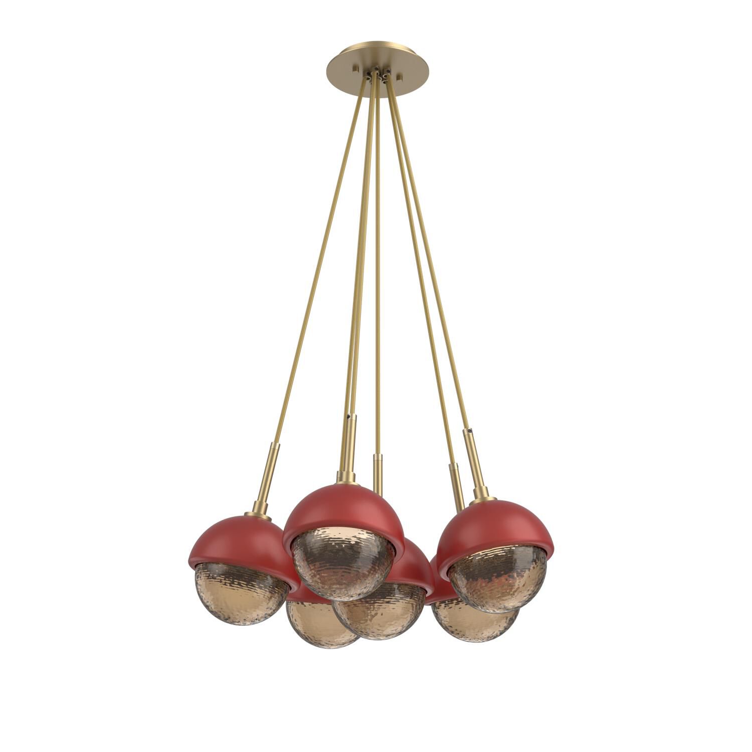 Shown in Gilded Brass finish and Bronze glass and Cinnamon Red accent