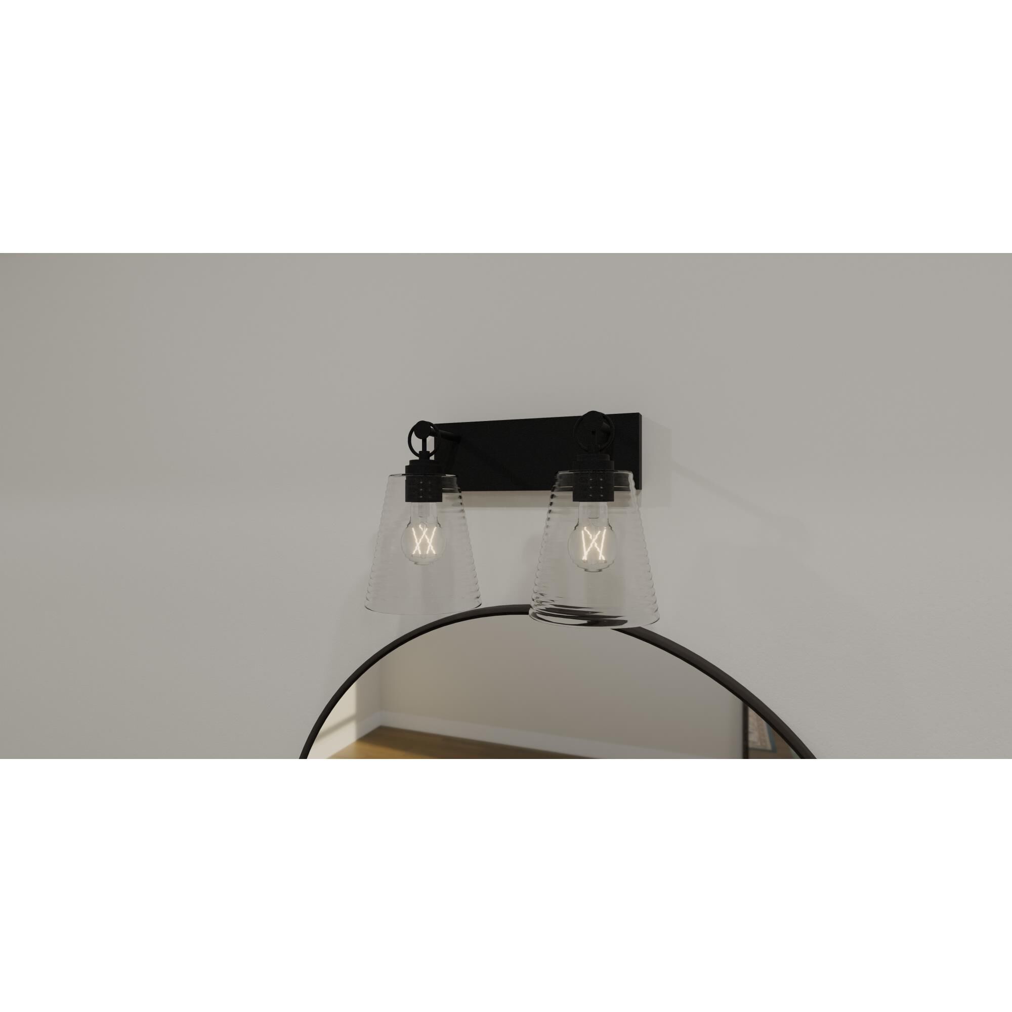 Shown in Earth Black finish and Clear Ribbed glass