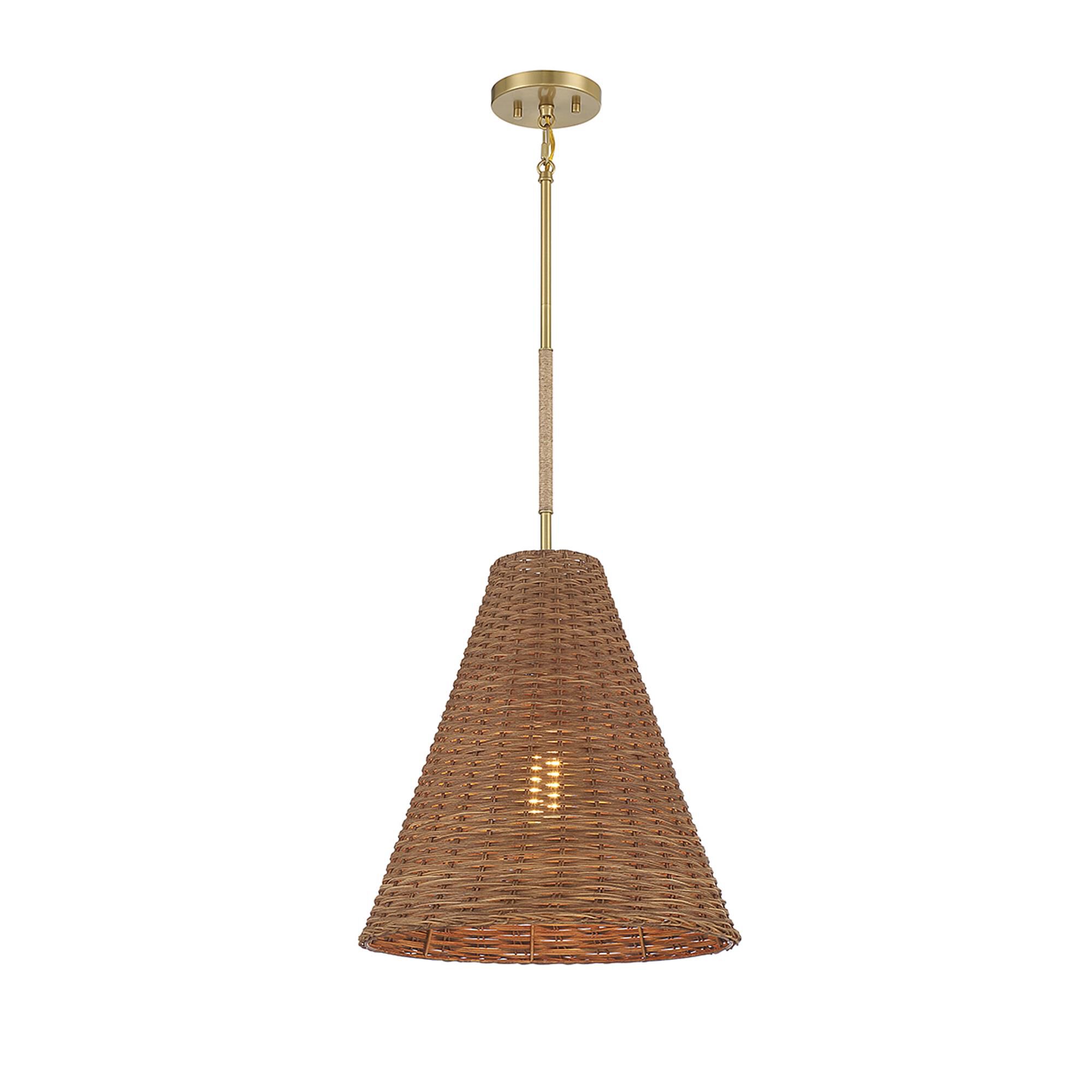 Shown in Natural Brass with Rope Accent finish and Natural Rattan shade