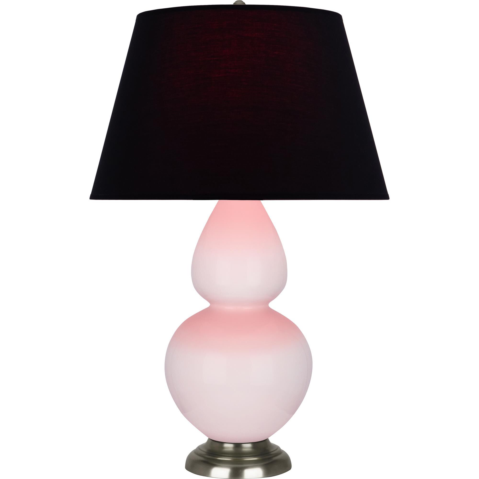 Shown in Rose Water Glazed finish and Ink Black with Rose Red Lining shade and Antique Silver accent