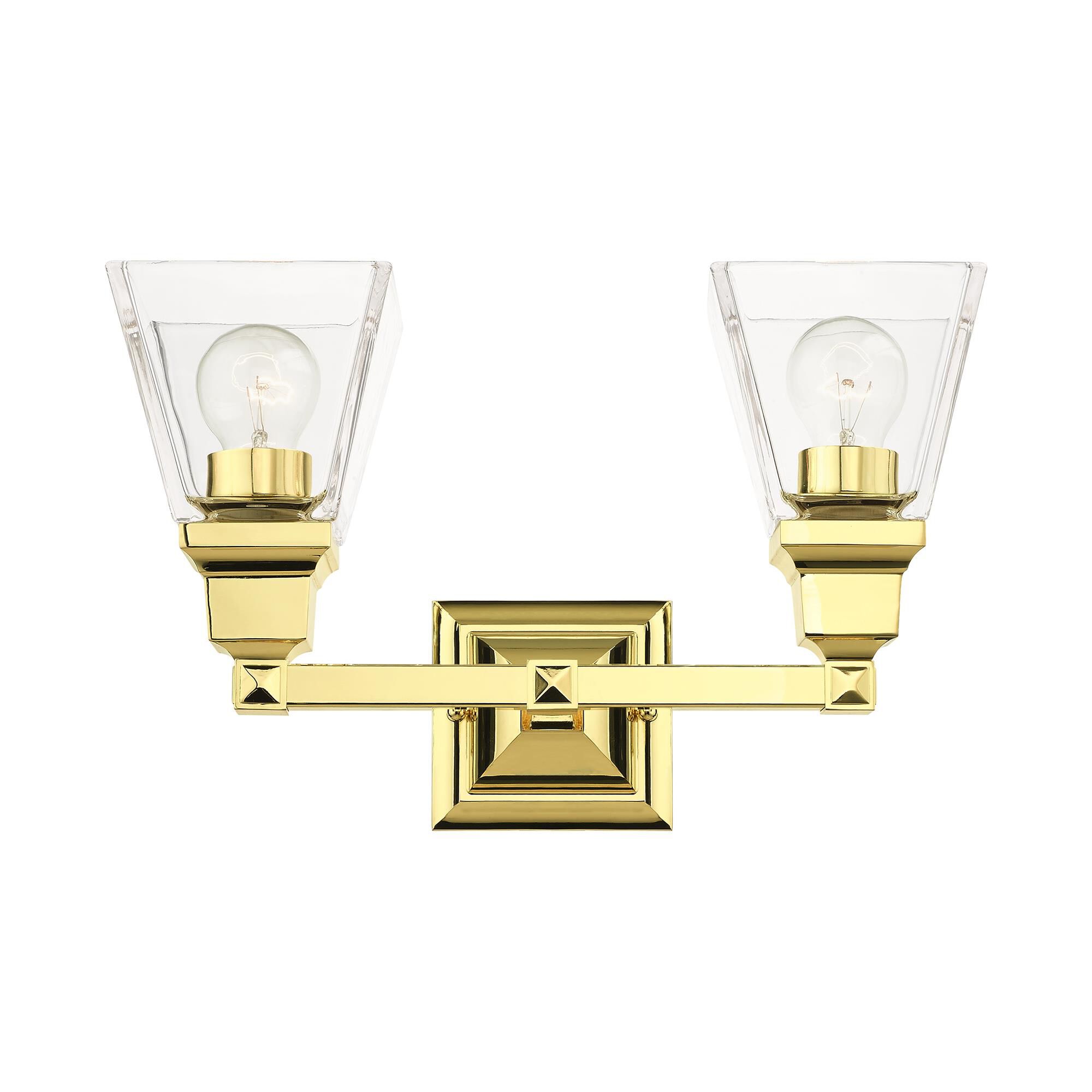 Shown in Polished Brass finish and Clear glass and Clear Glass shade