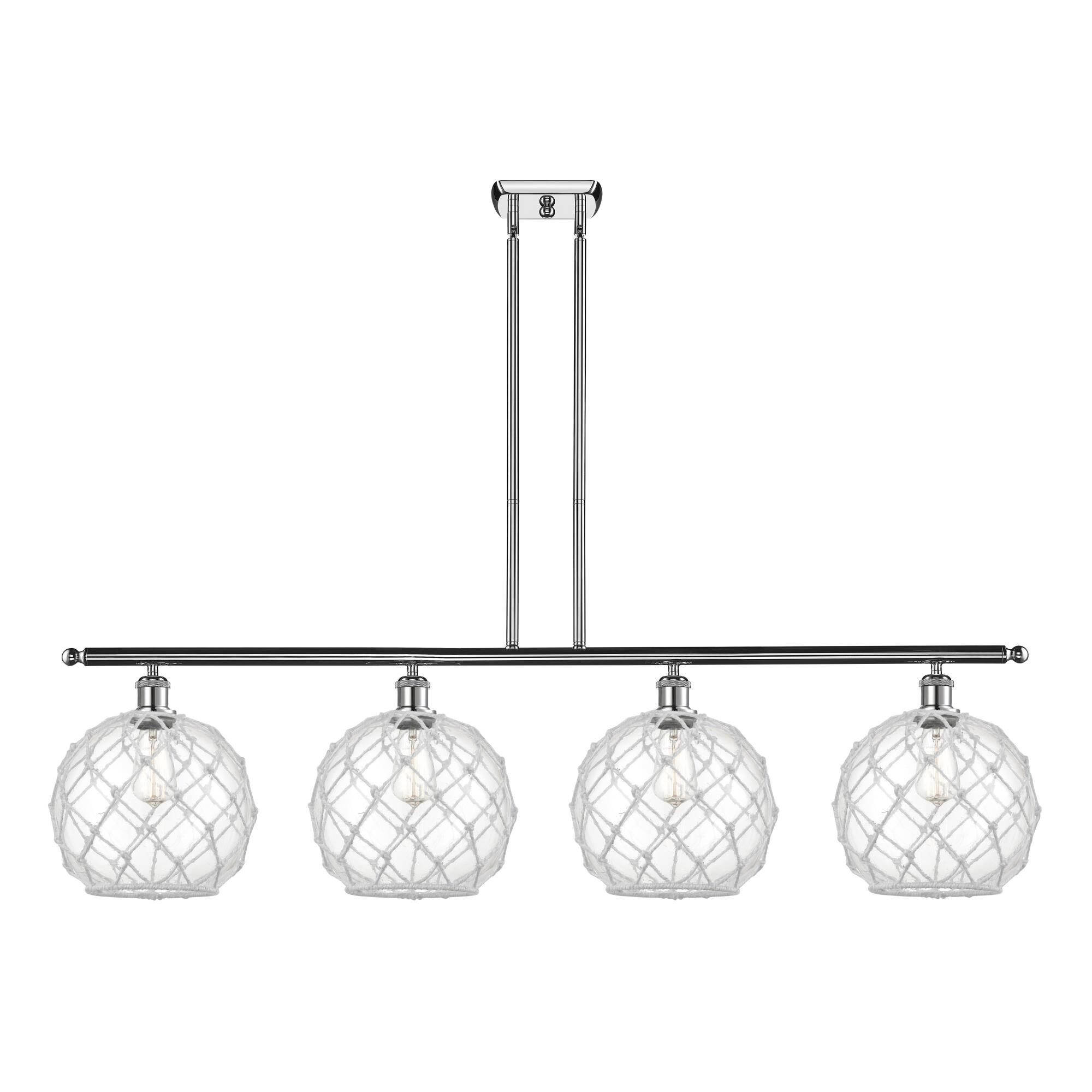 Shown in Polished Chrome finish and Sphere glass and Glass And Rope shade