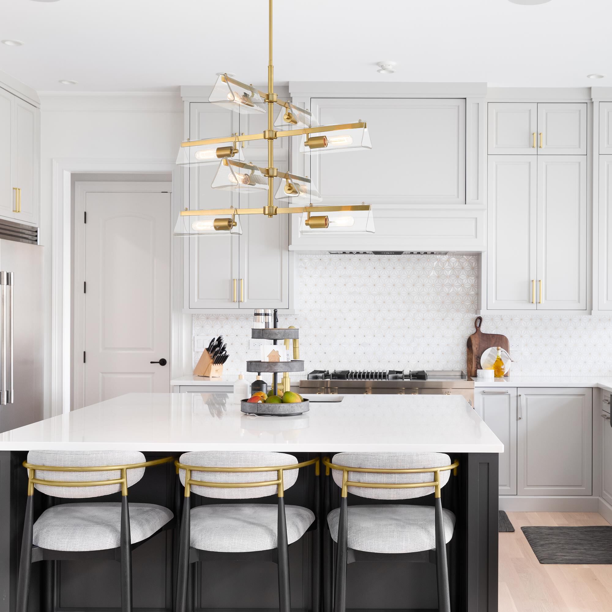 Shown in Brushed Gold finish and Clear glass