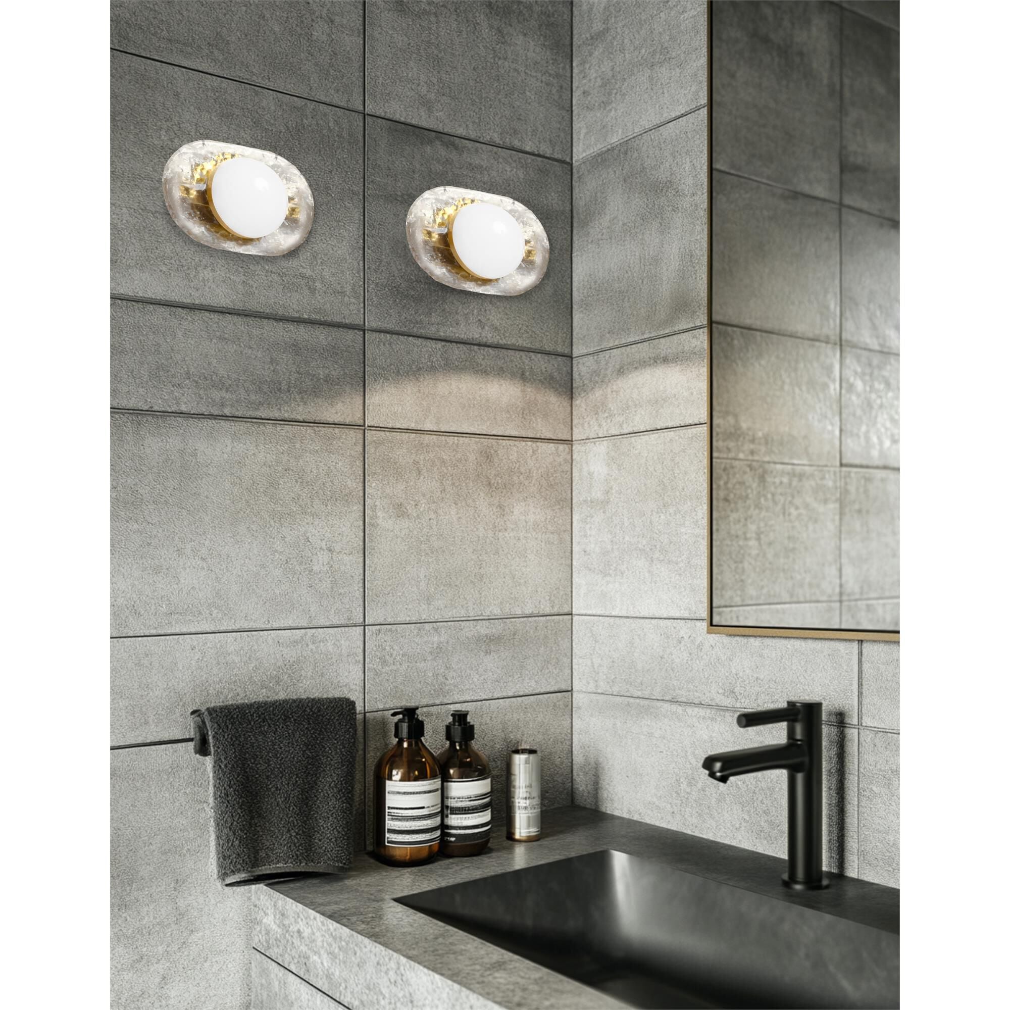 Shown in Aged Brass finish and Clear glass