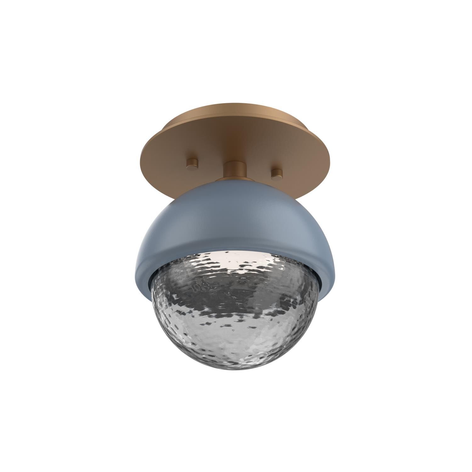 Shown in Novel Brass finish and Smoke glass and Poppy Blue accent