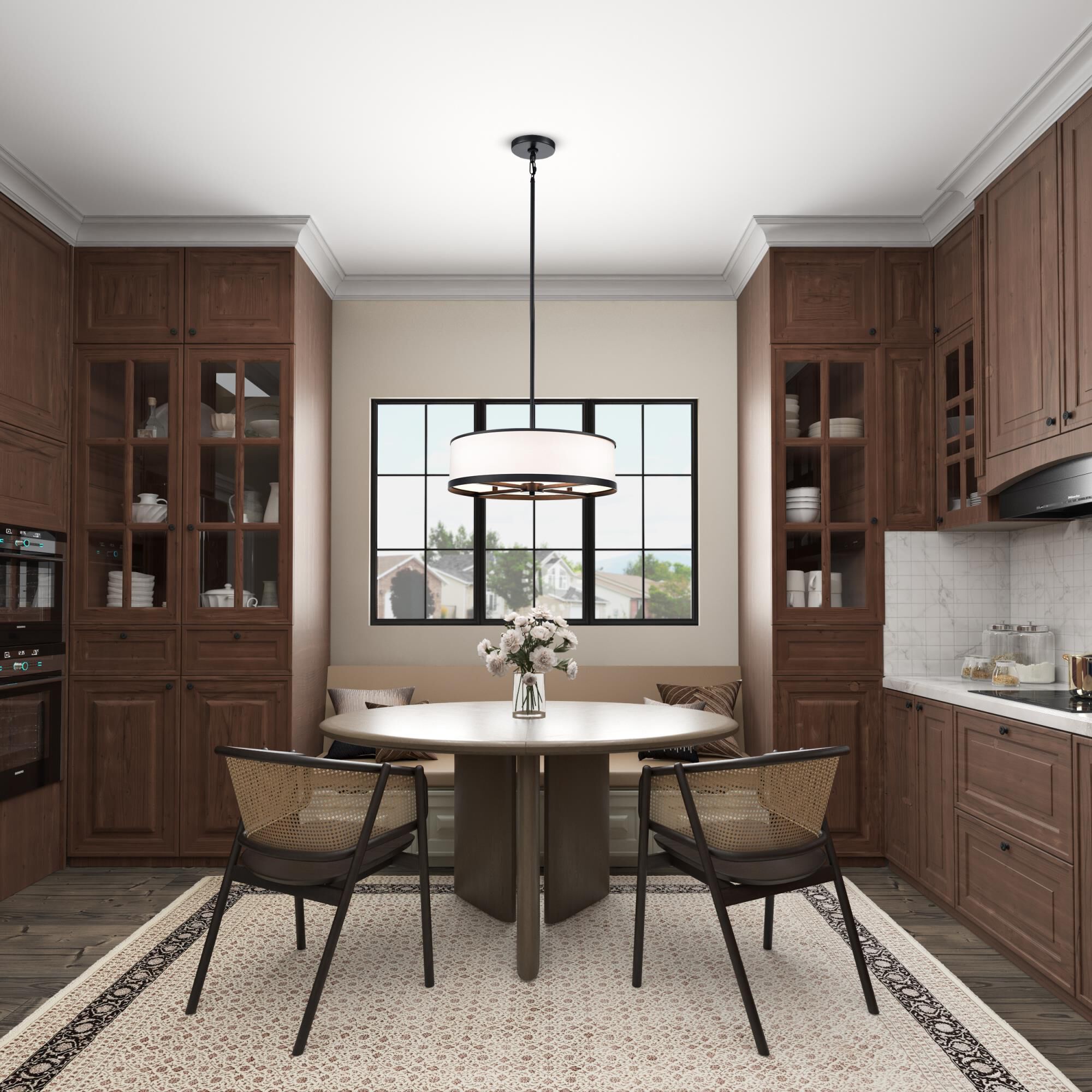 Shown in Black finish and White Fabric shade