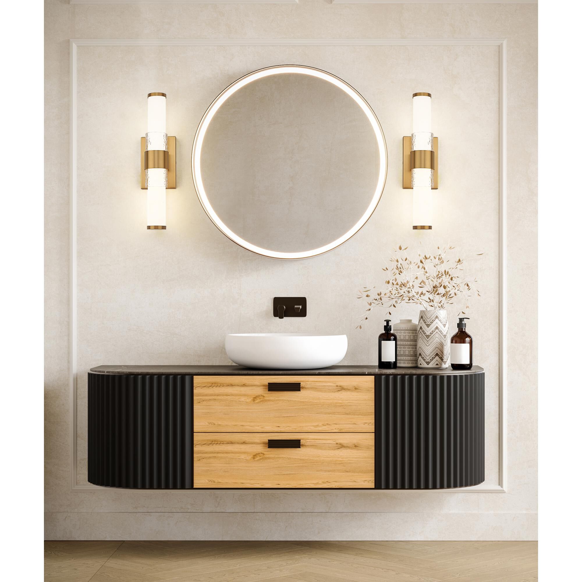 Shown in Modern Gold finish and Matte Opal glass and Matte Opal shade