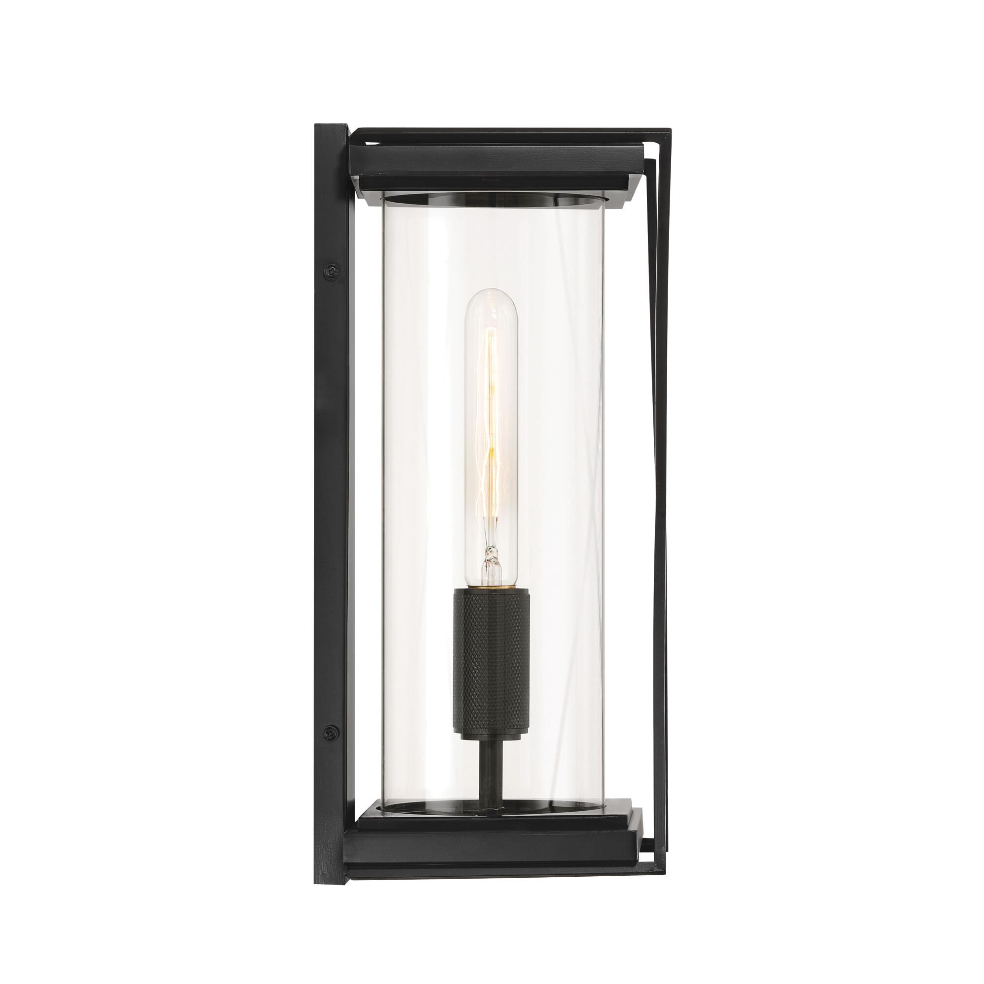 Shown in Dark Matte Black finish and Clear glass and Glass shade