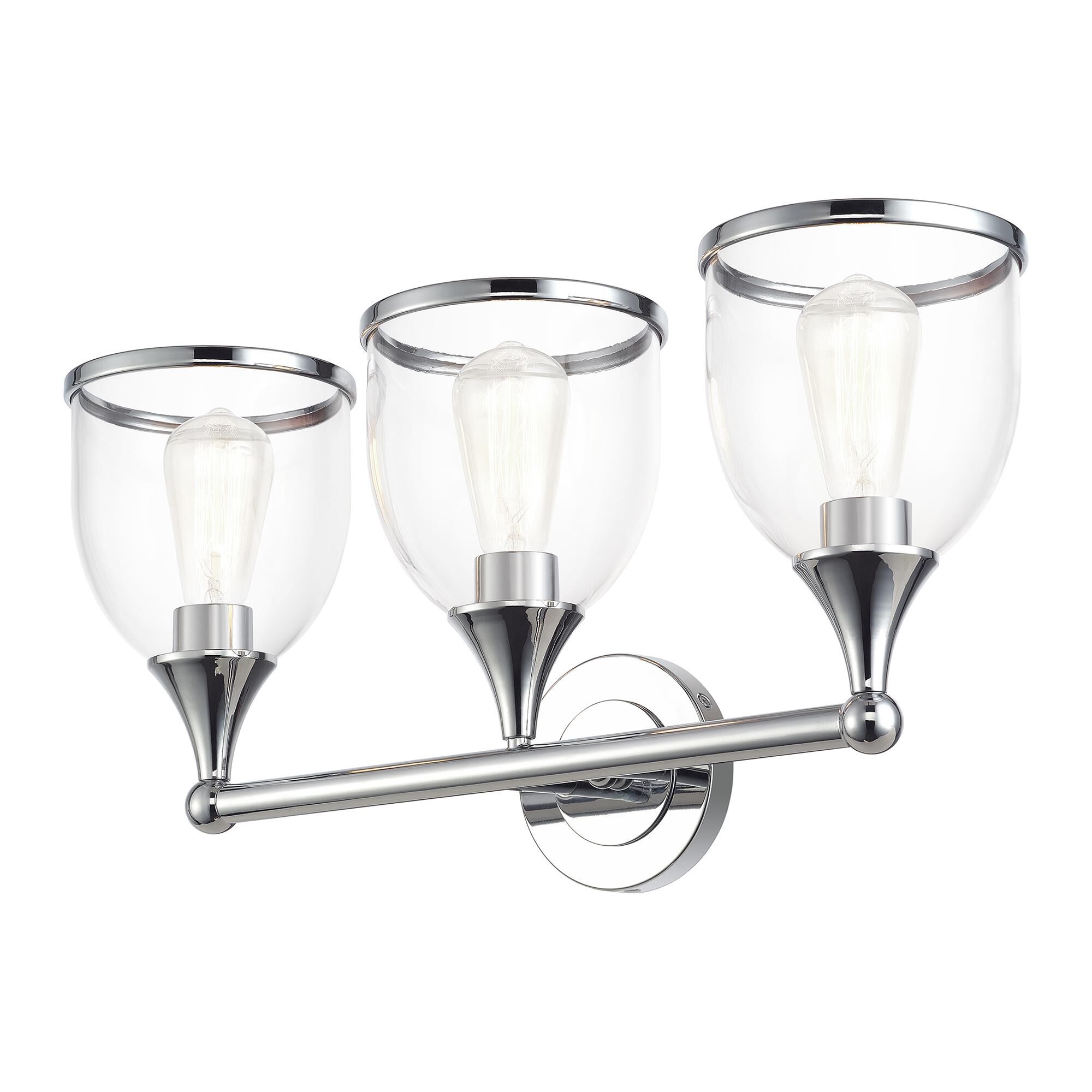 Shown in Polished Chrome finish and Mouth Blown Clear glass
