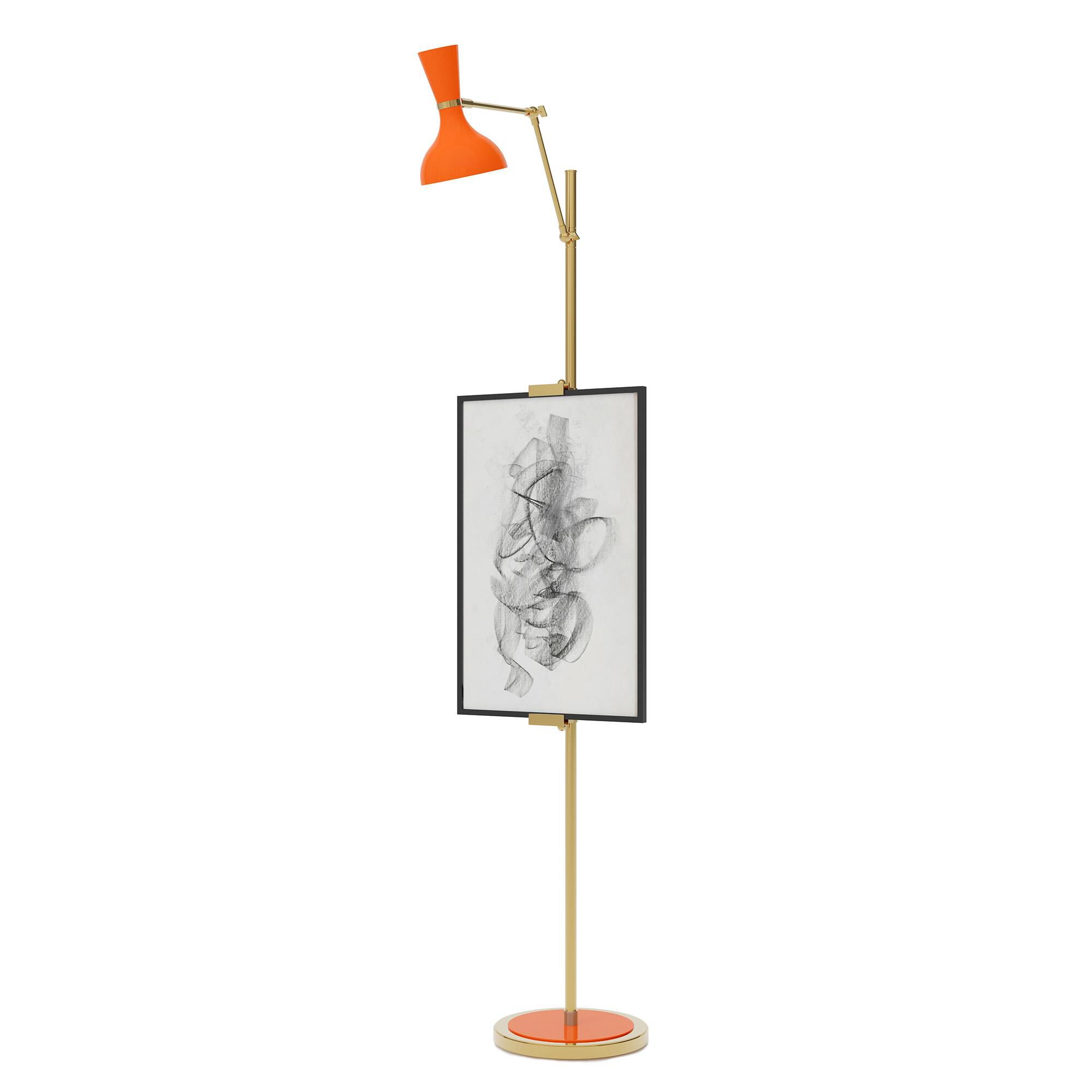 Shown in Modern Brass finish and Pumpkin shade