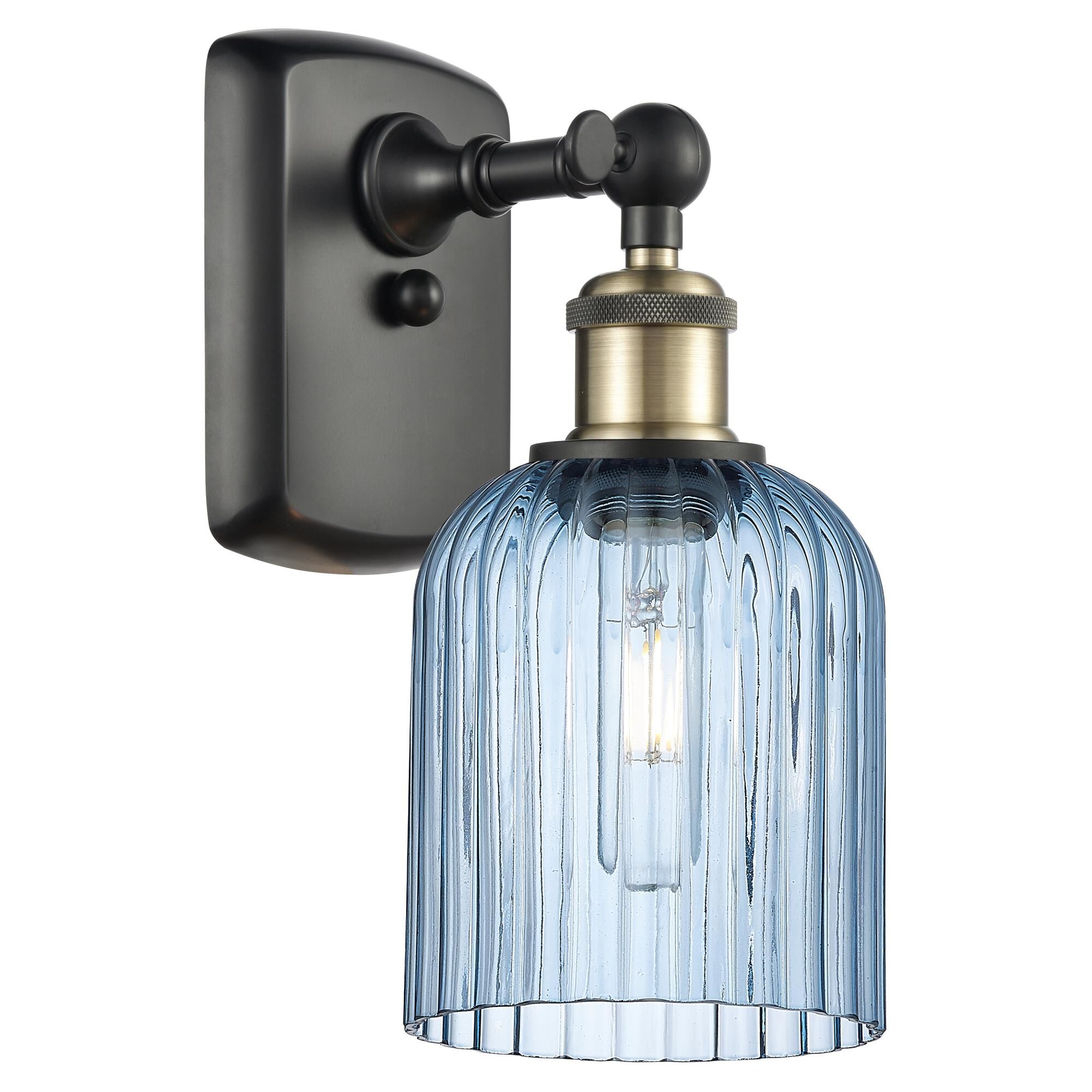 Shown in Black Antique Brass finish and Princess Blue shade