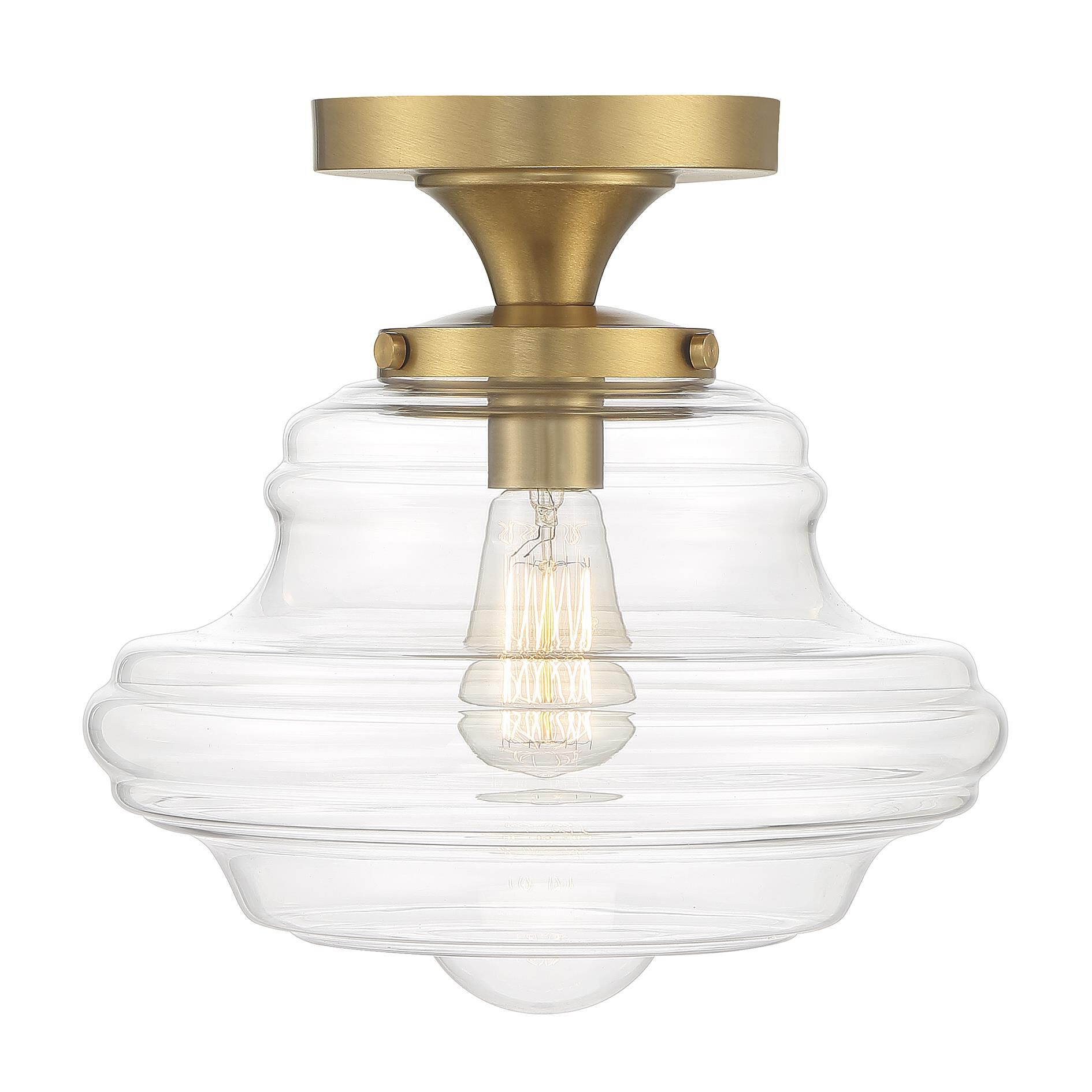 Shown in Natural Brass finish and Clear glass and Glass shade