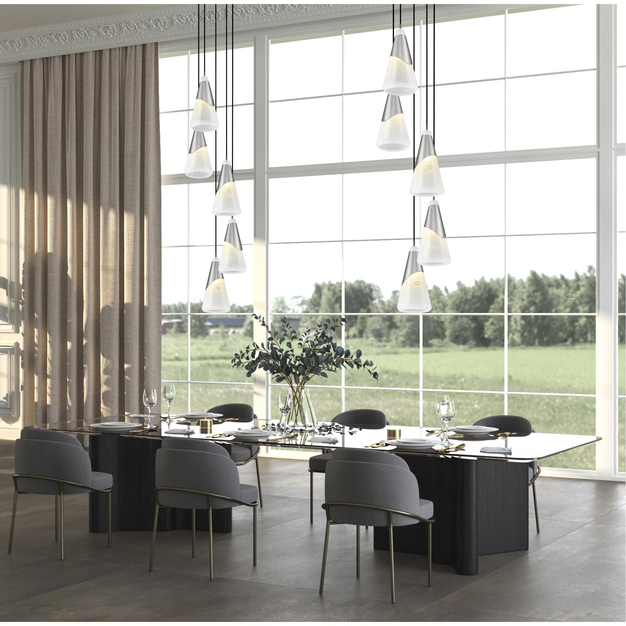 Shown in Brushed Nickel finish and White Swirl glass and White Swirl shade