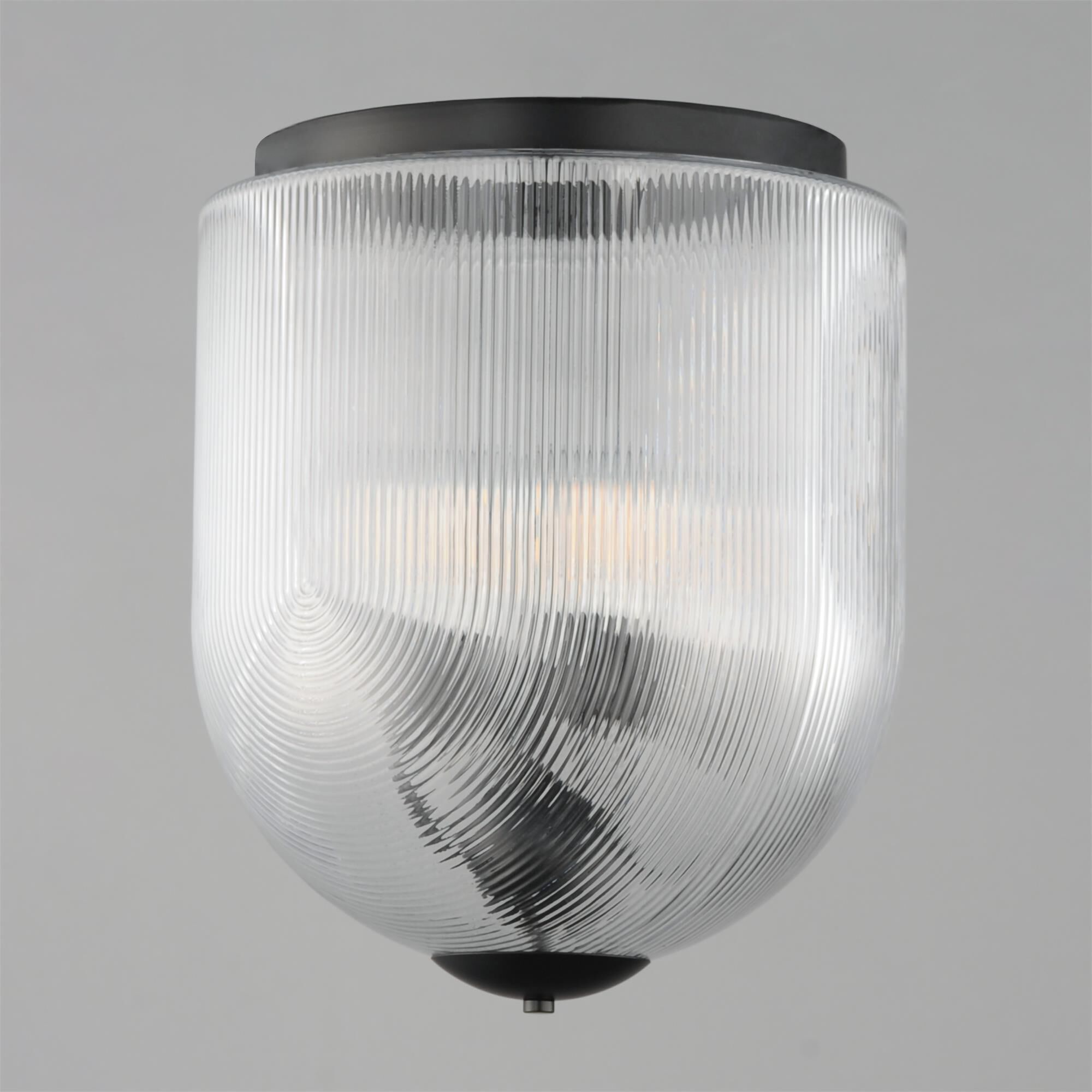 Shown in Black finish and Clear Ribbed glass