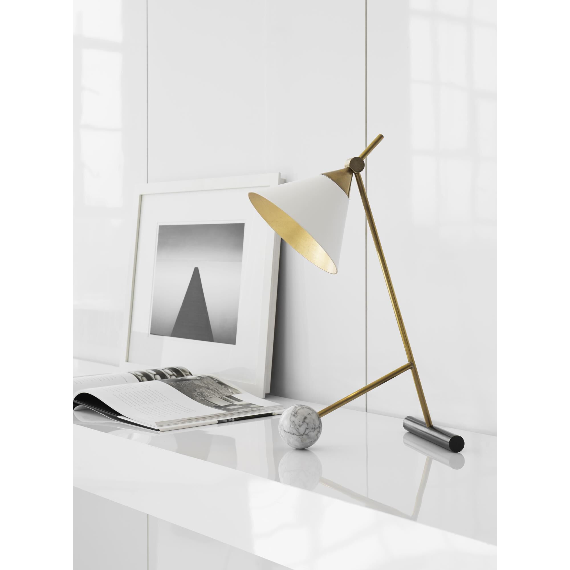 Shown in Bronze With Antique-Burnished Brass finish and White shade