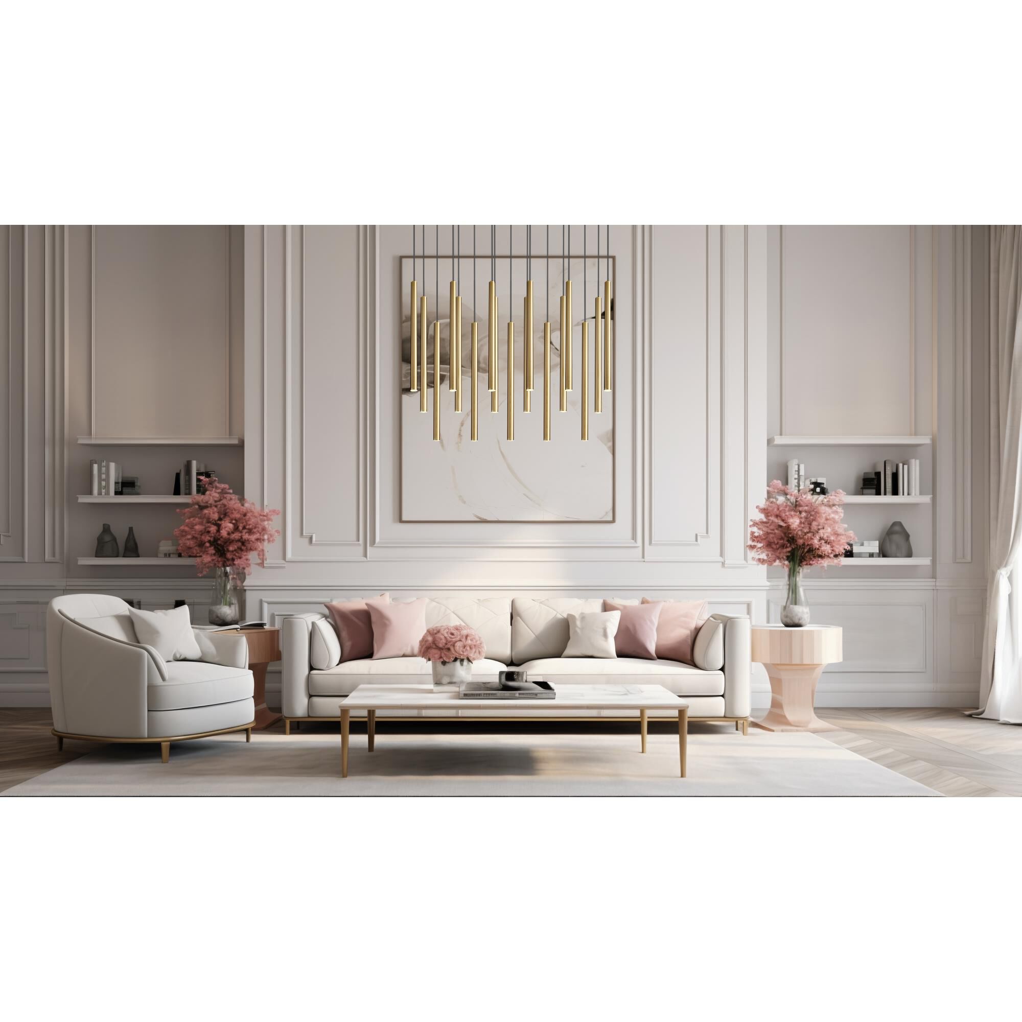 Shown in Modern Gold finish and Modern Gold glass and Modern Gold shade